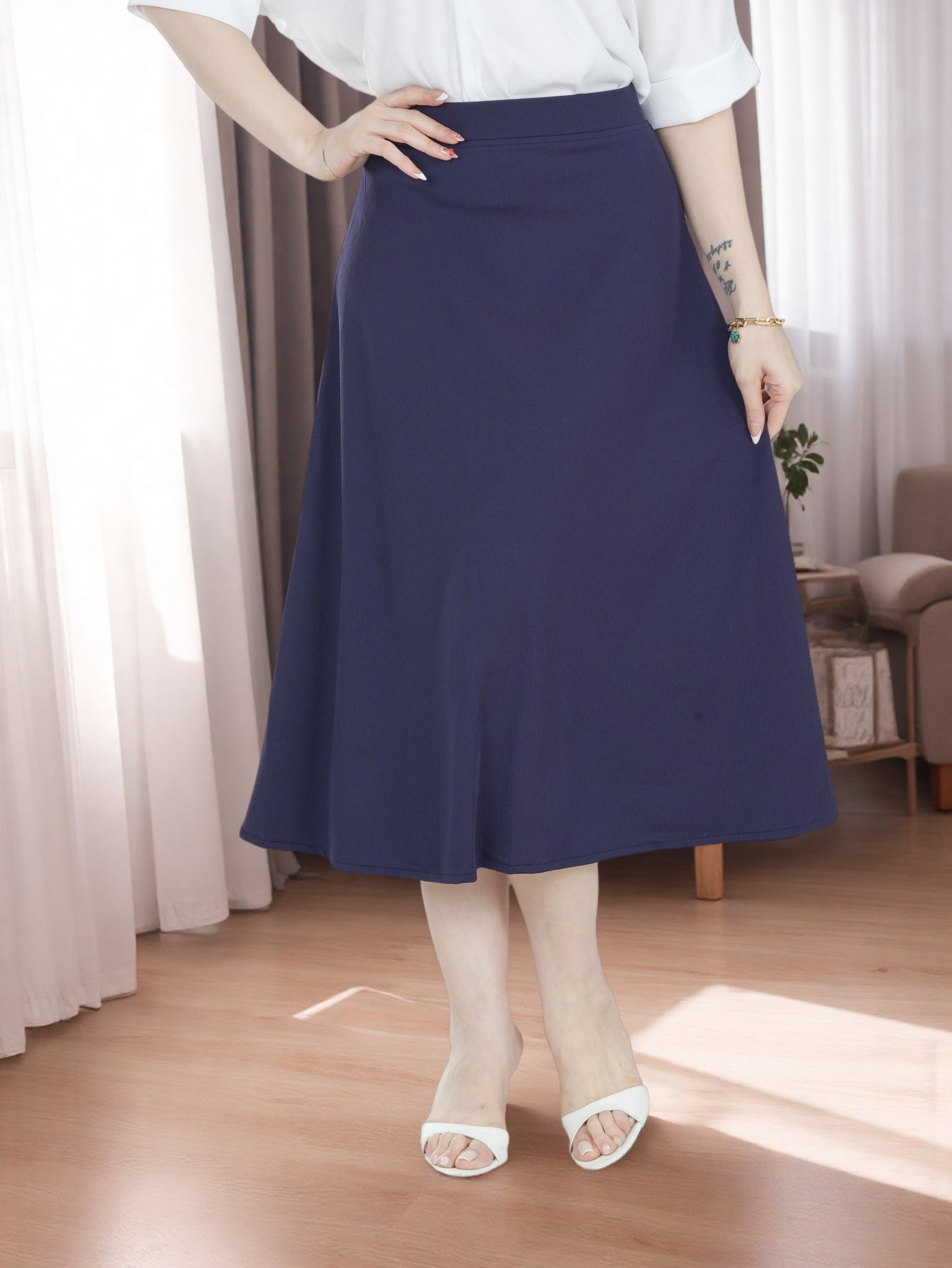 Women Elegant A-Line Midi Skirt