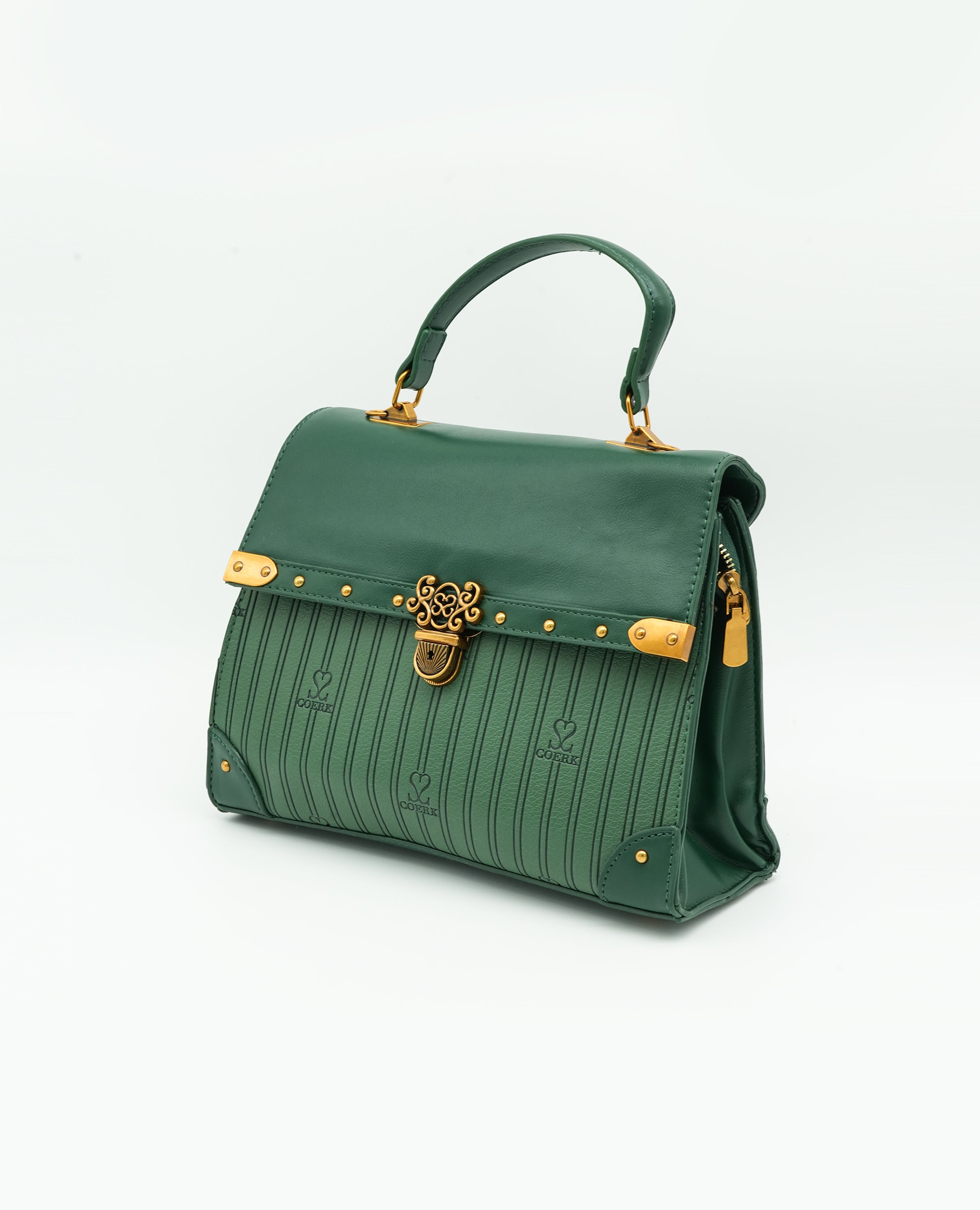 Vintage-Inspired Faux Leather Handbag – Elegant Satchel Purse with Gold Accents - FineLook