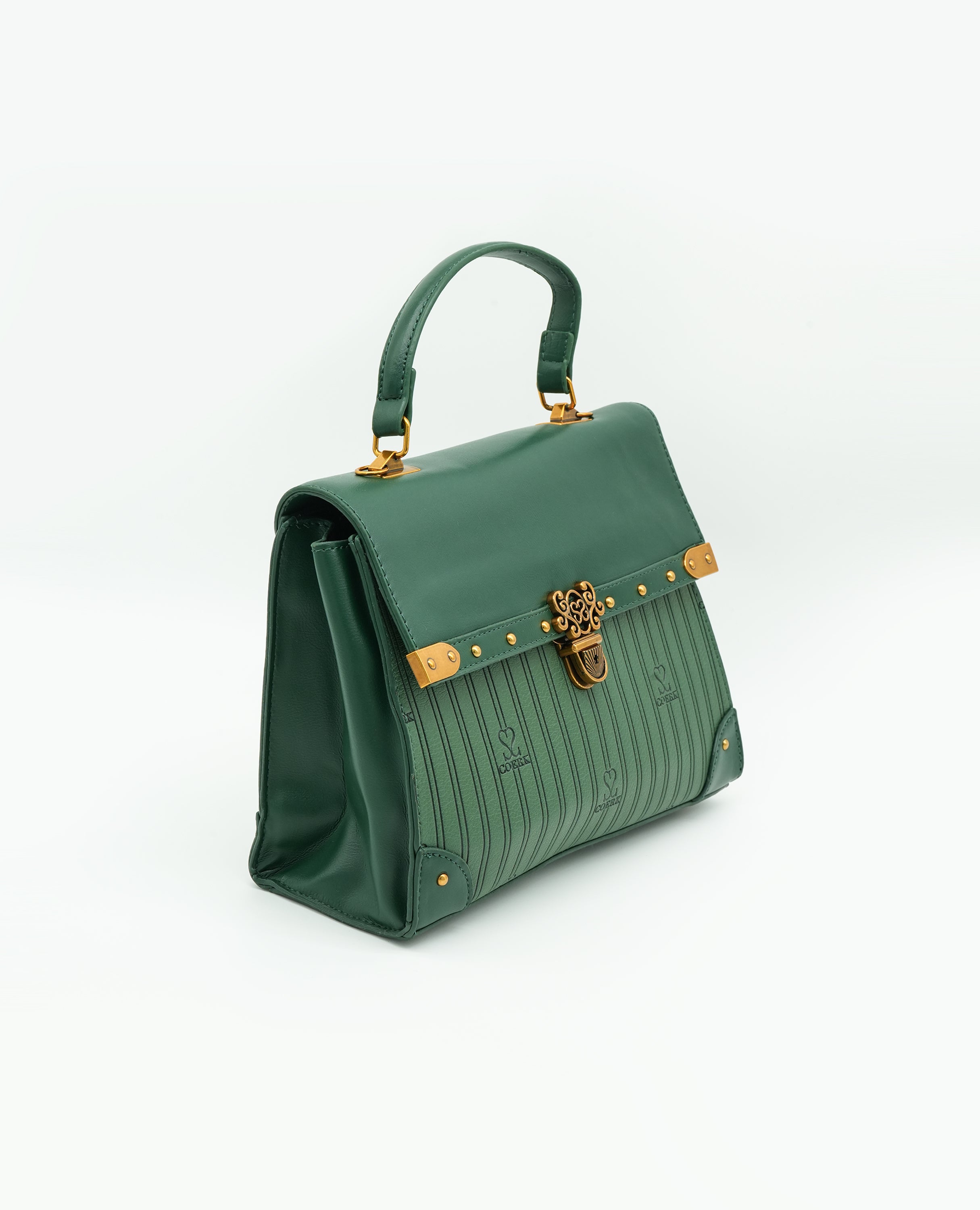 Vintage-Inspired Faux Leather Handbag – Elegant Satchel Purse with Gold Accents - FineLook