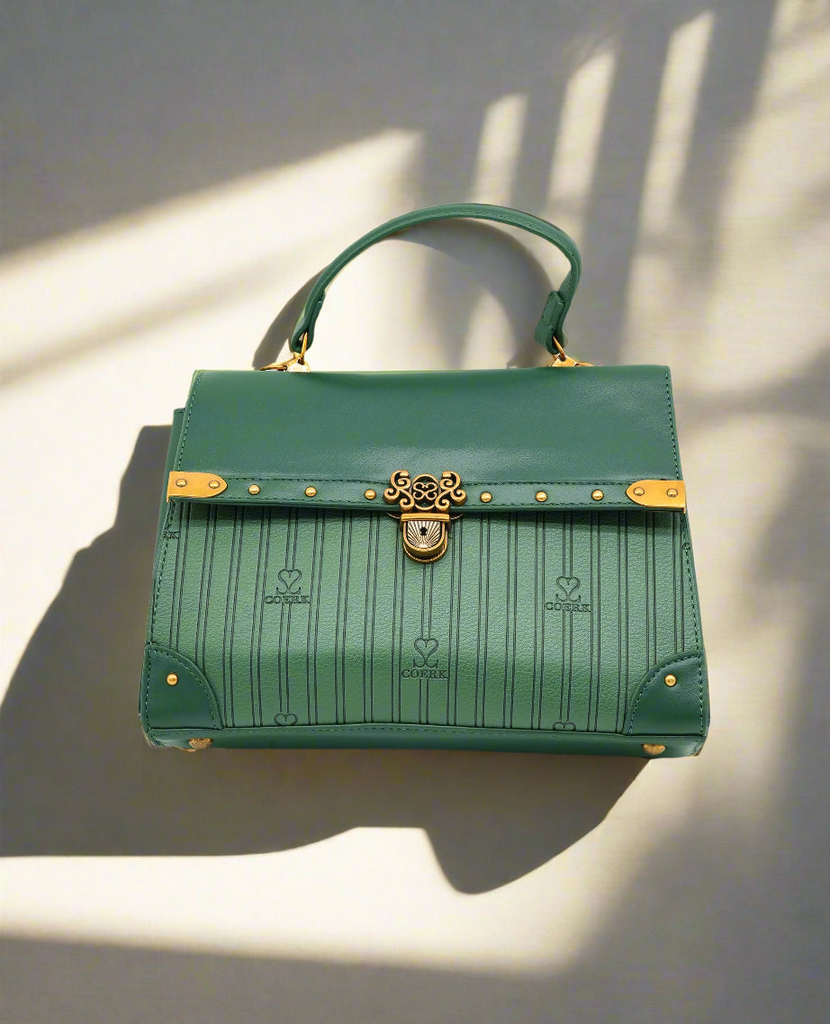 Vintage-Inspired Faux Leather Handbag – Elegant Satchel Purse with Gold Accents - FineLook