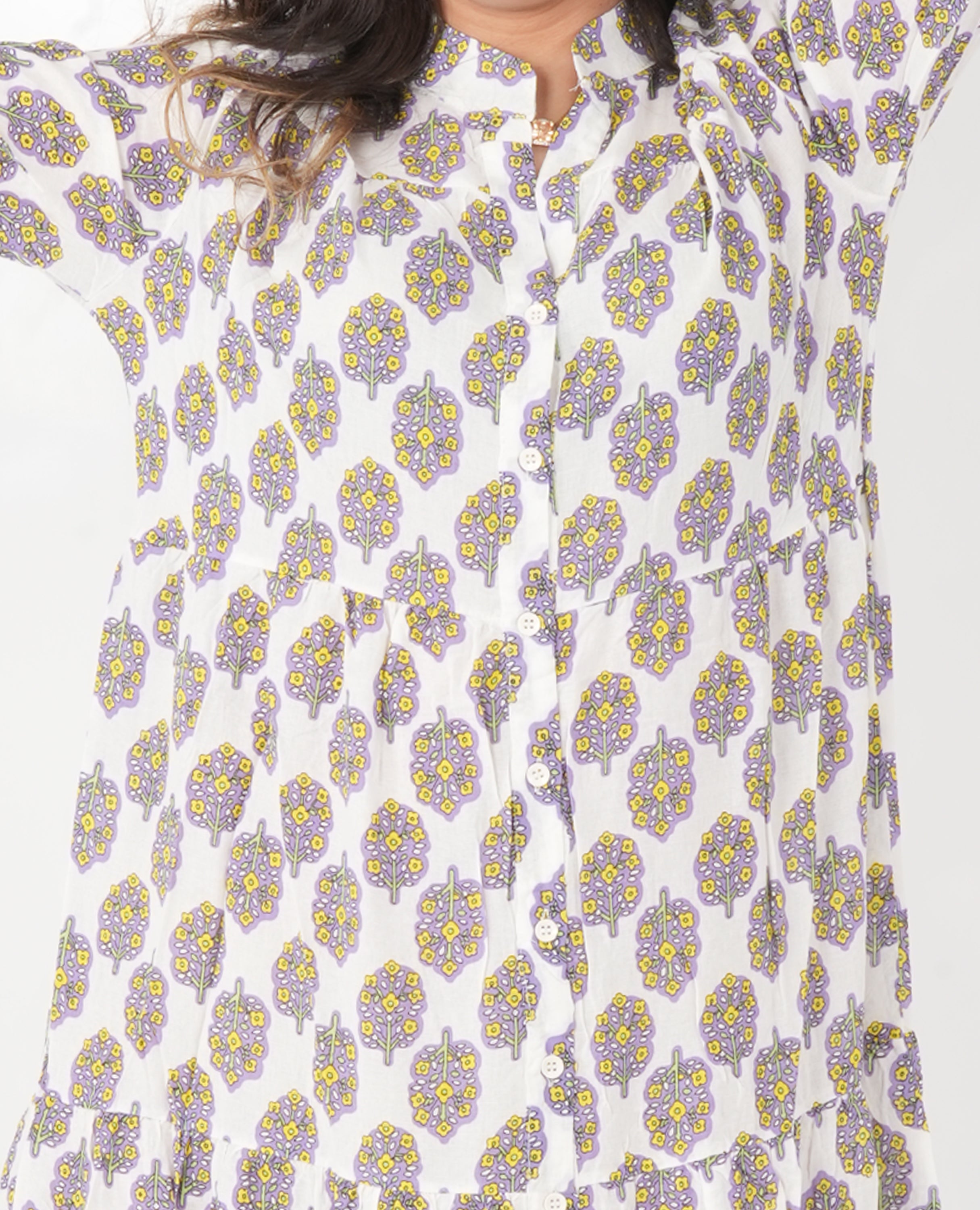 Lavender Floral Print Button Down Dress - Finelook