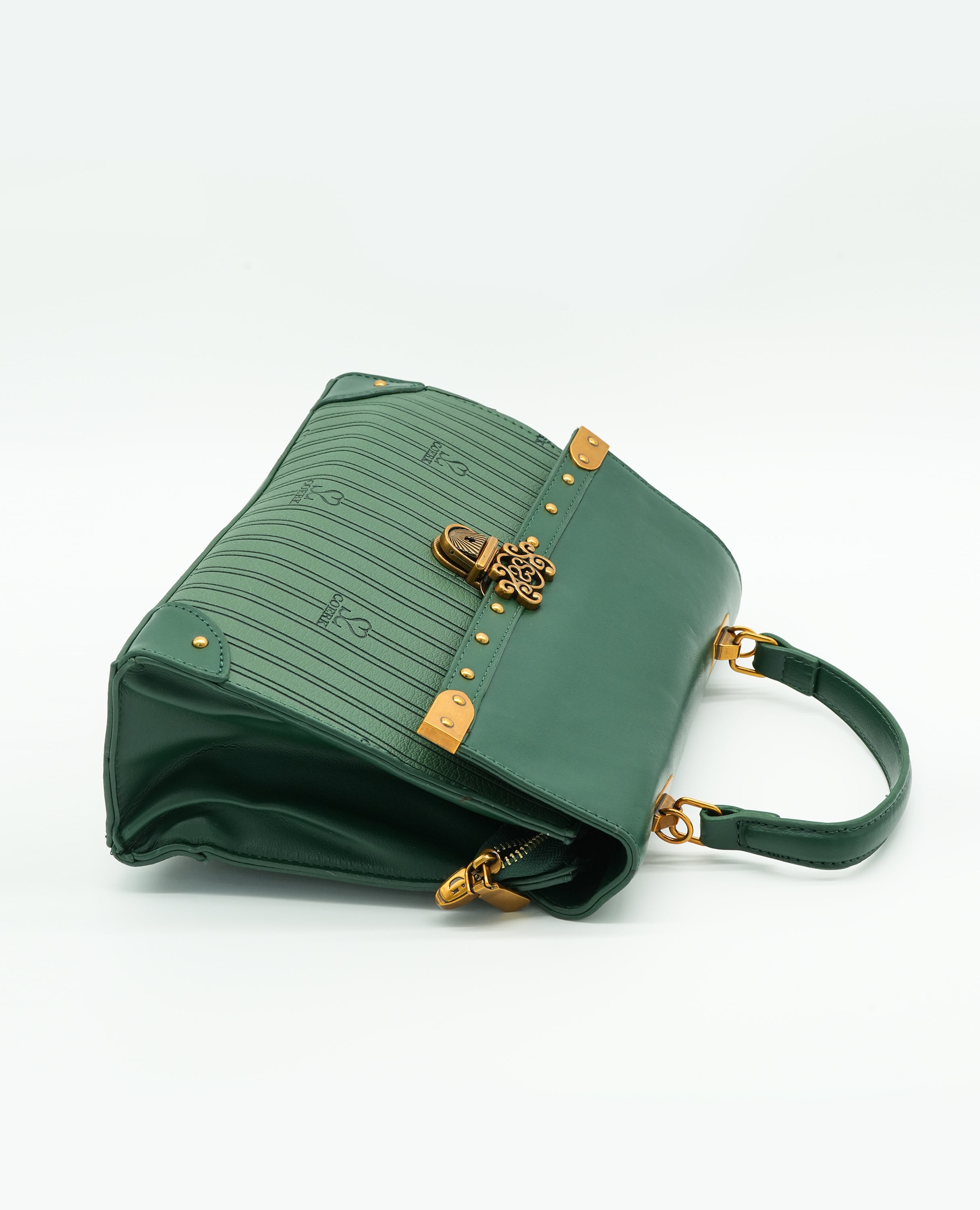 Vintage-Inspired Faux Leather Handbag – Elegant Satchel Purse with Gold Accents - FineLook