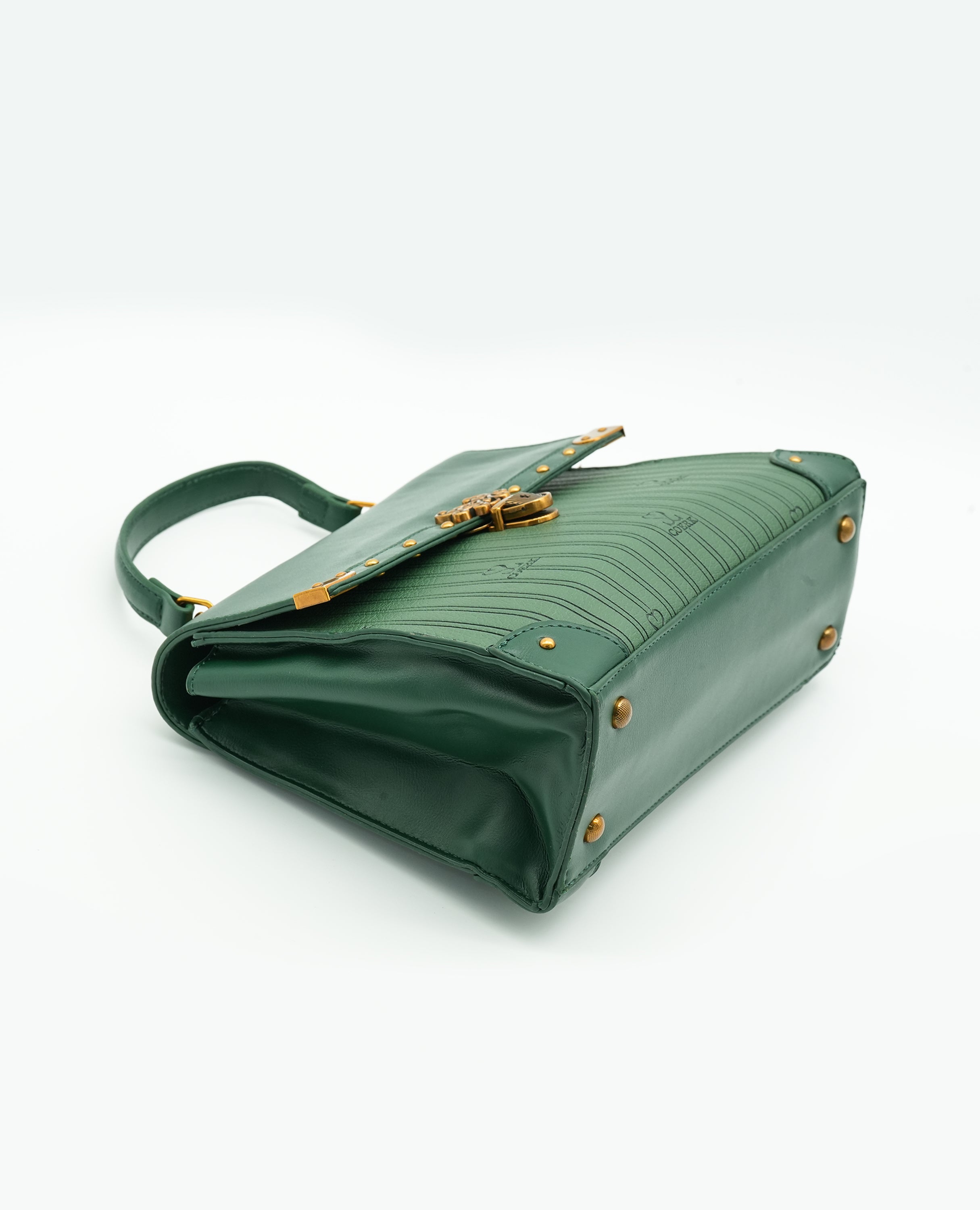 Vintage-Inspired Faux Leather Handbag – Elegant Satchel Purse with Gold Accents - FineLook