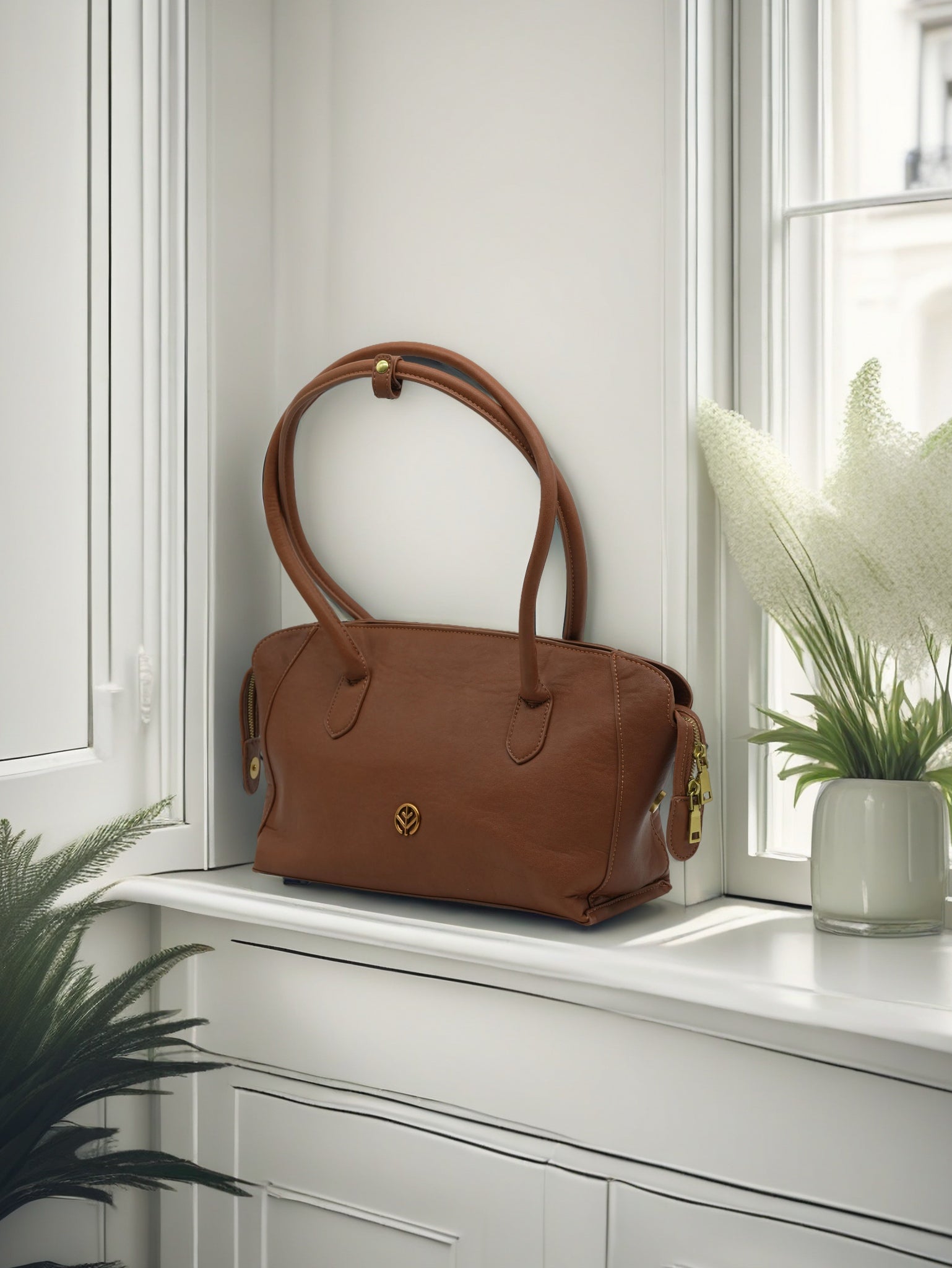 Premium PU Leather Office Tote Bag for Women – Elegant Work Handbag with Gold Accent & Zipper Closure