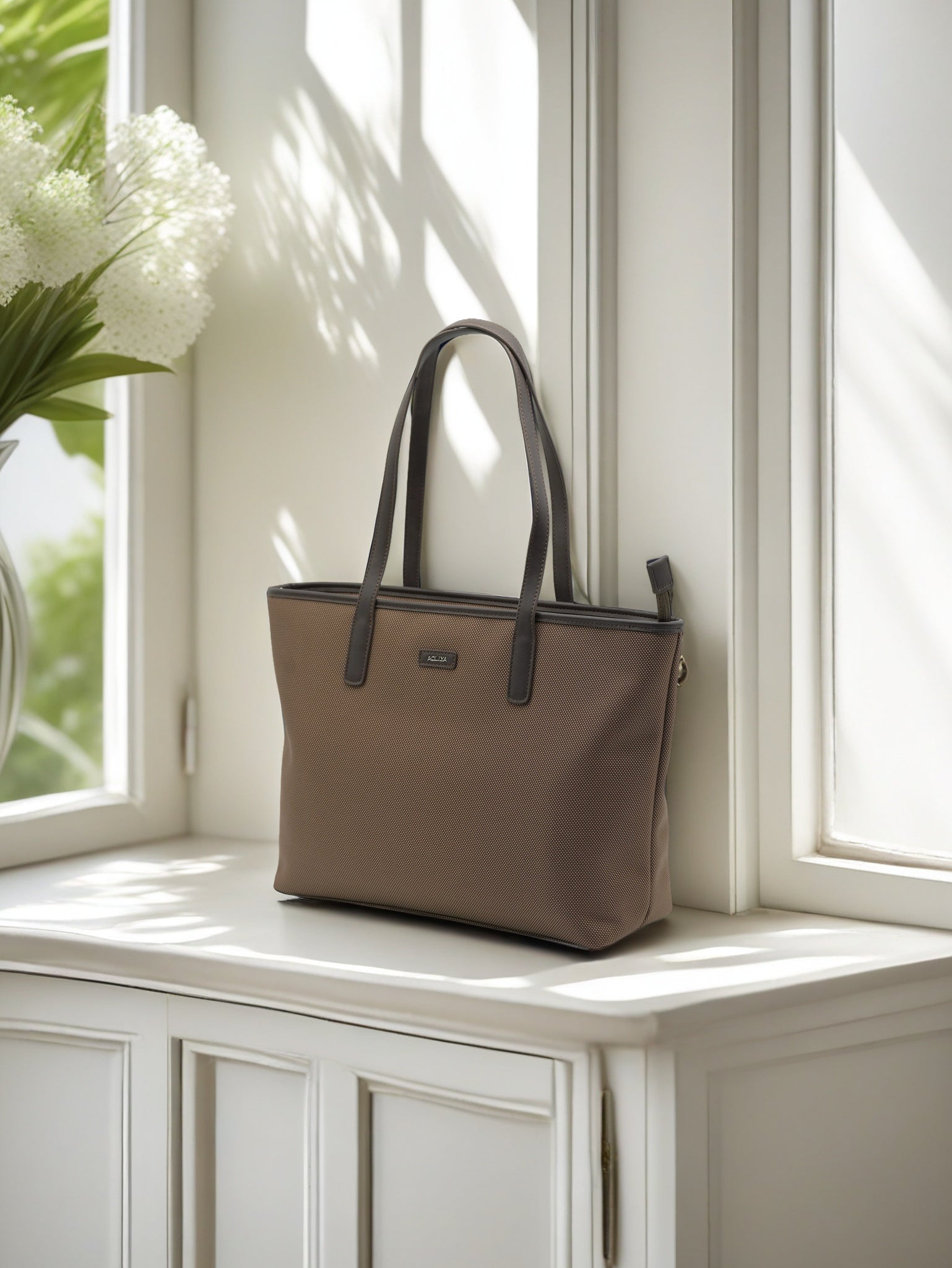 AOLLYA Canvas Tote Bag with Leather Handles – Large Women’s Shoulder Bag for Work & Travel