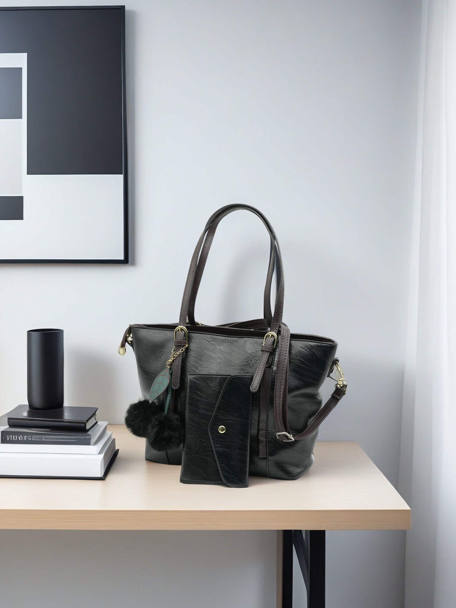Women Handbag with matching wallet and Detachable strap