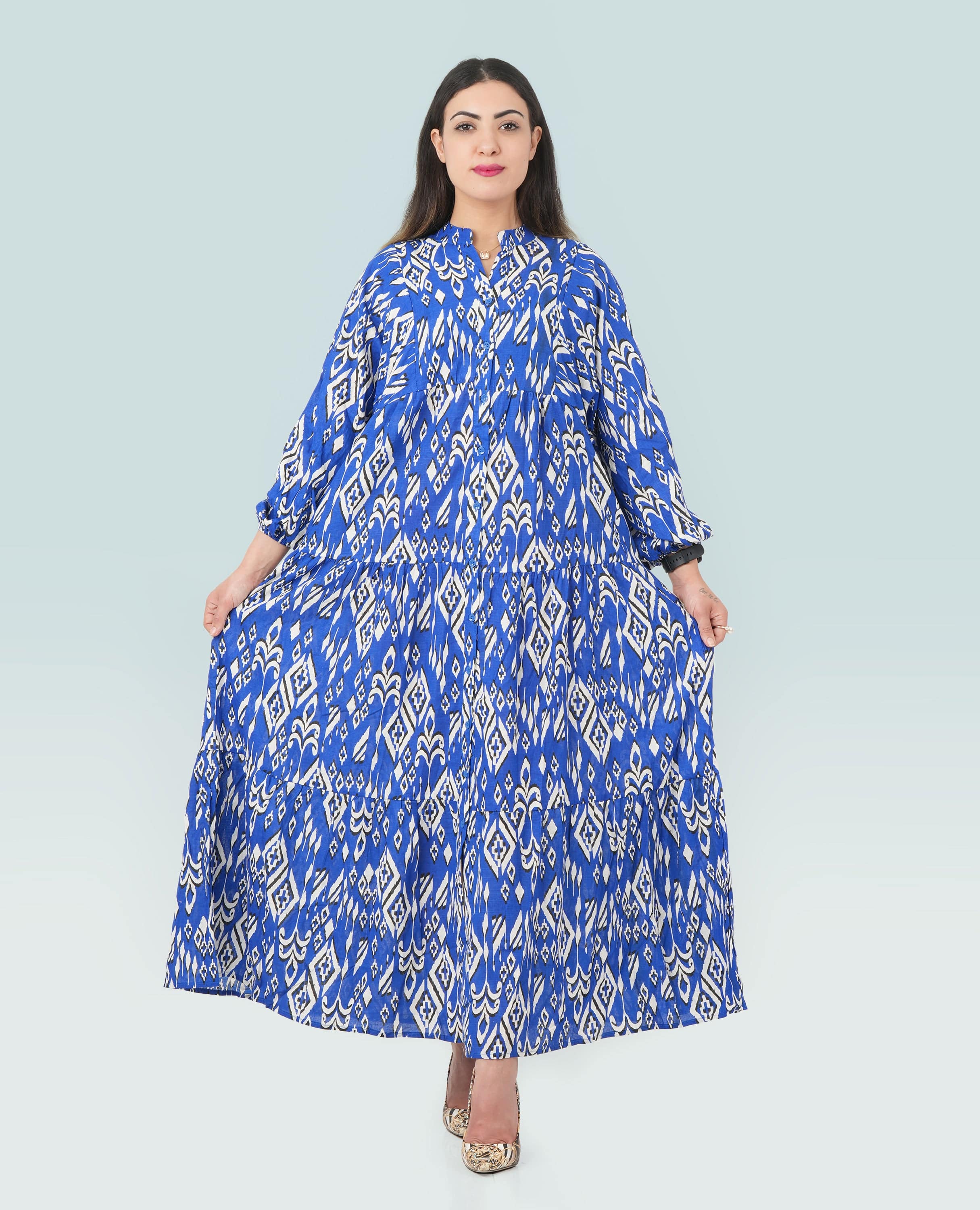 Women Ikat print Cotton long Dress - Finelook - FineLook