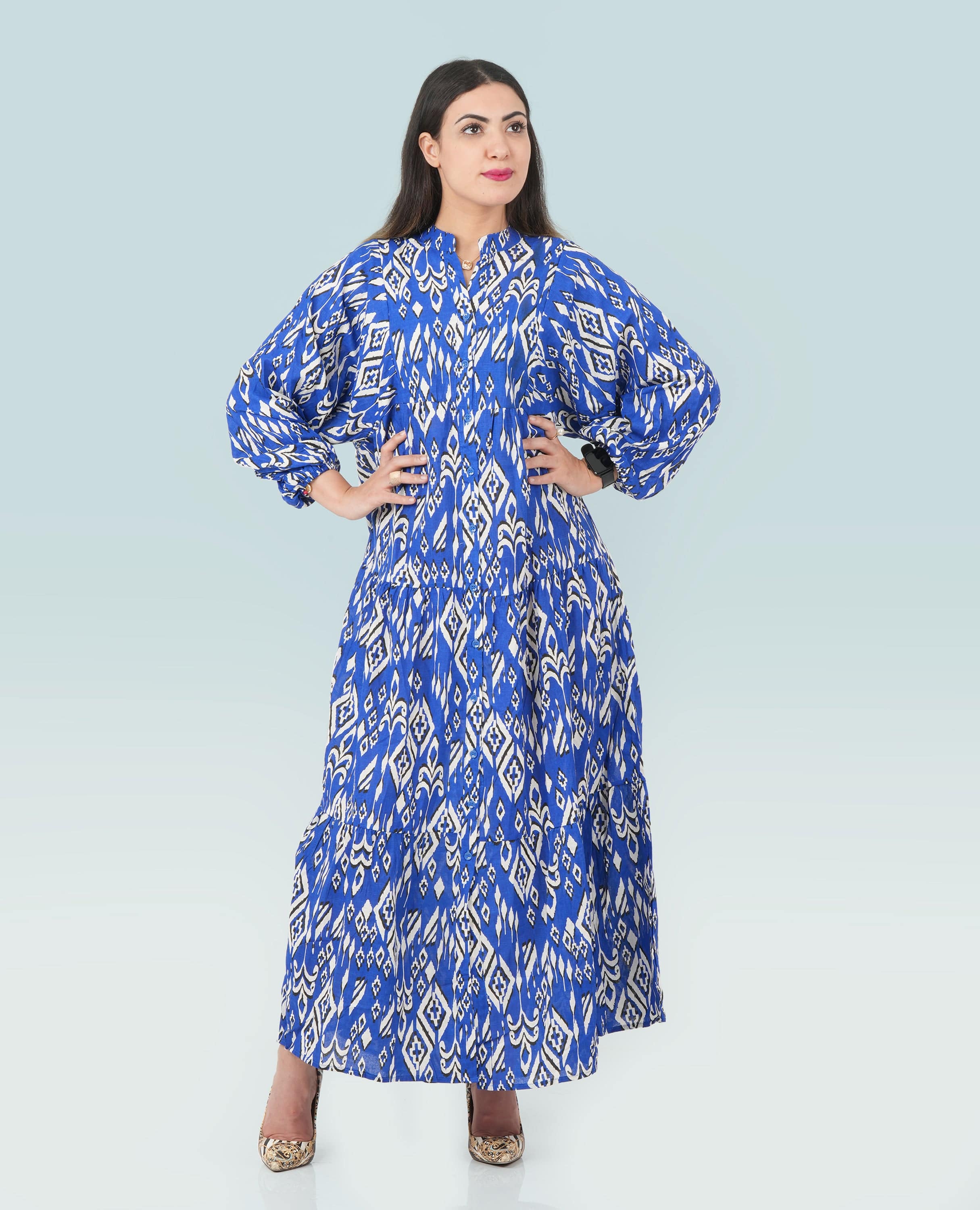 Women Ikat print Cotton long Dress - Finelook - FineLook