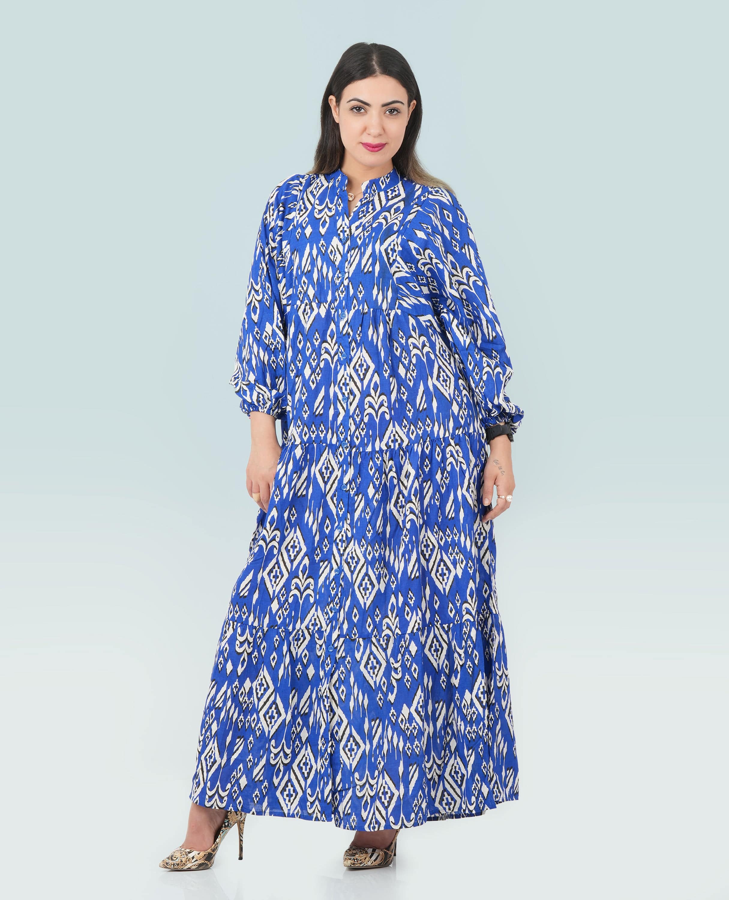 Women Ikat print Cotton long Dress - Finelook - FineLook