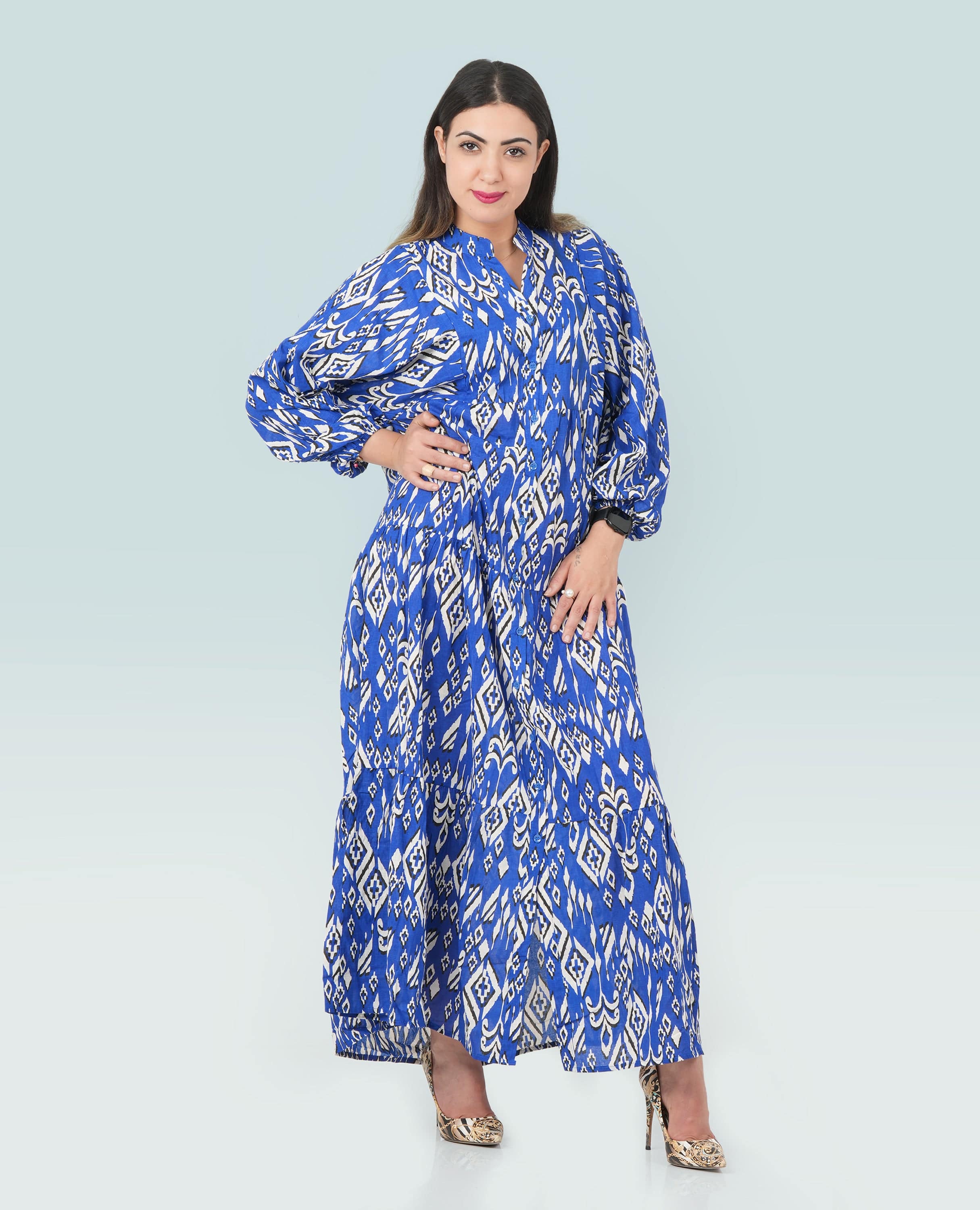 Women Ikat print Cotton long Dress - Finelook - FineLook