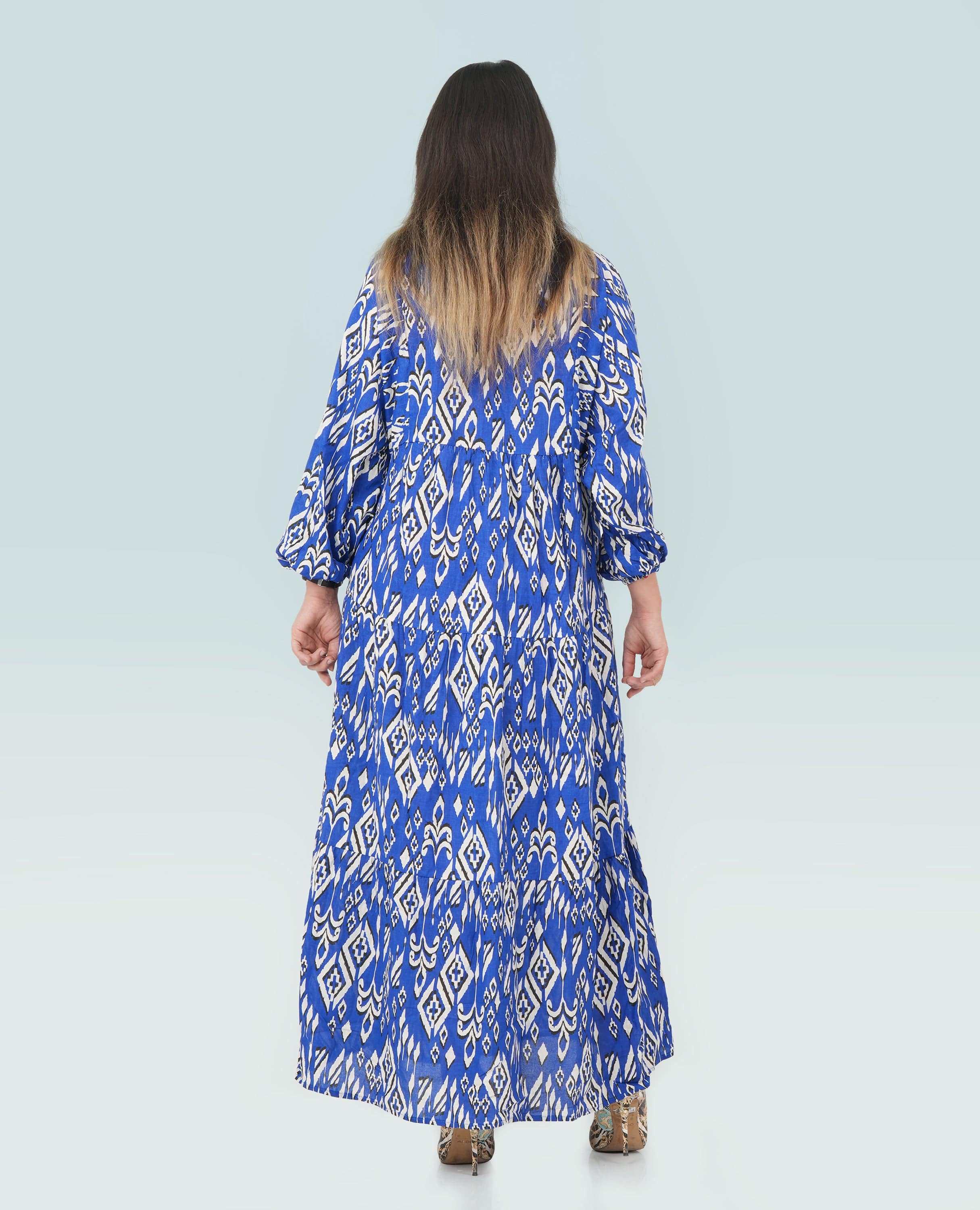 Women Ikat print Cotton long Dress - Finelook - FineLook