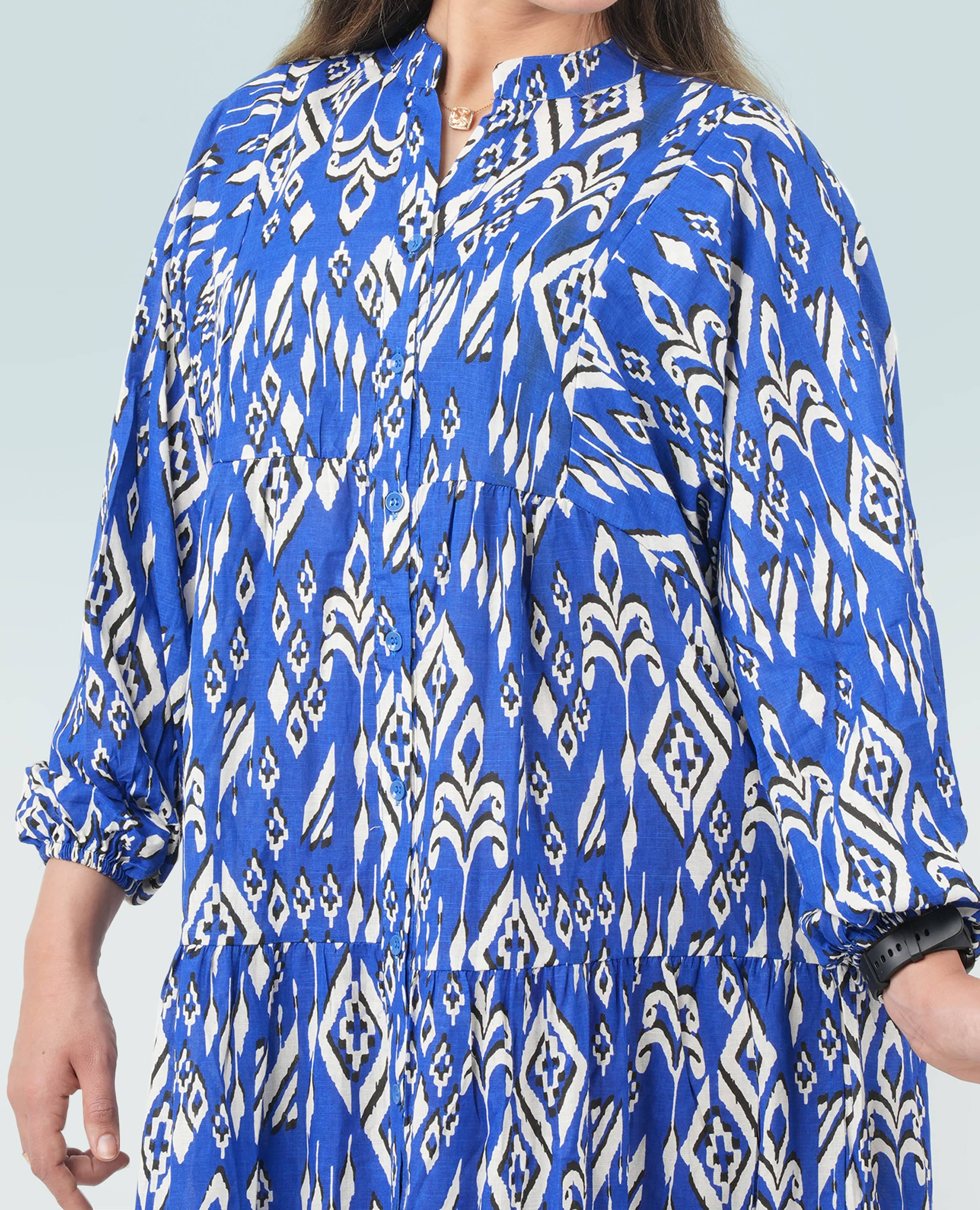 Women Ikat print Cotton long Dress - Finelook - FineLook