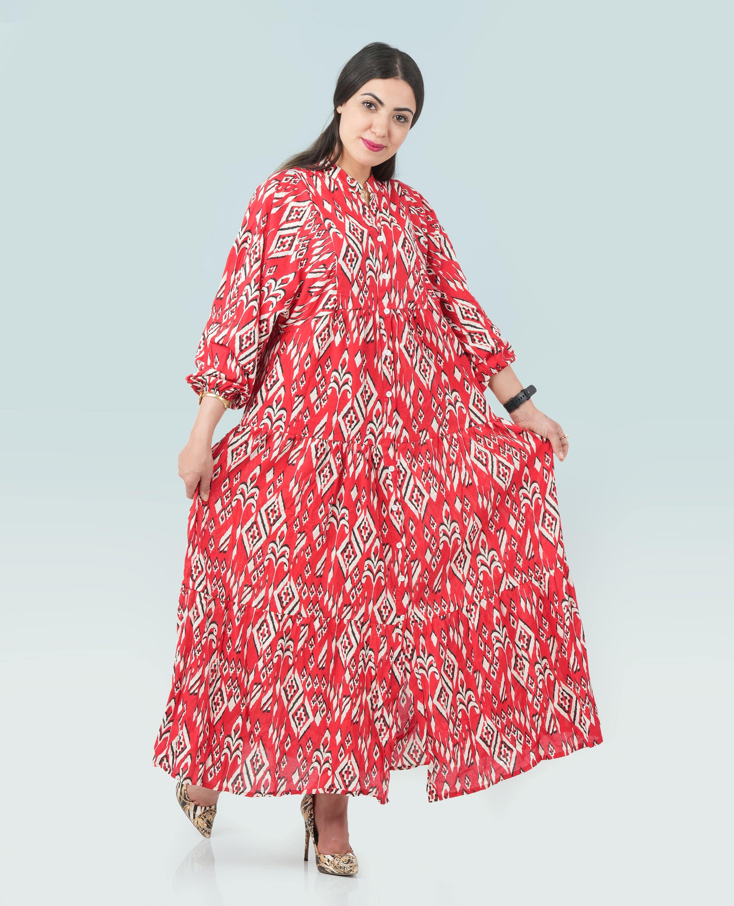 Women Ikat print Cotton long Dress - Finelook - FineLook