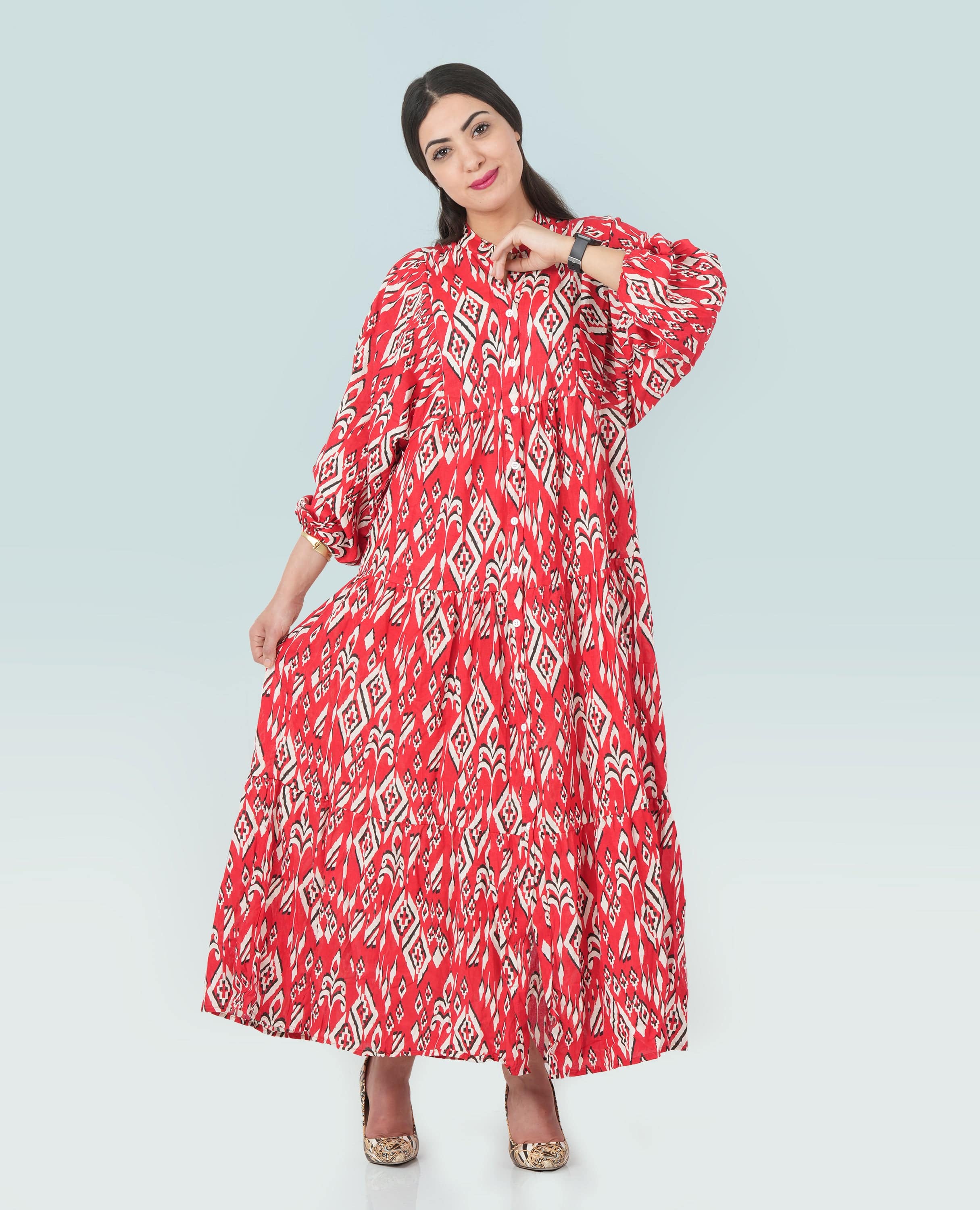 Women Ikat print Cotton long Dress - Finelook - FineLook