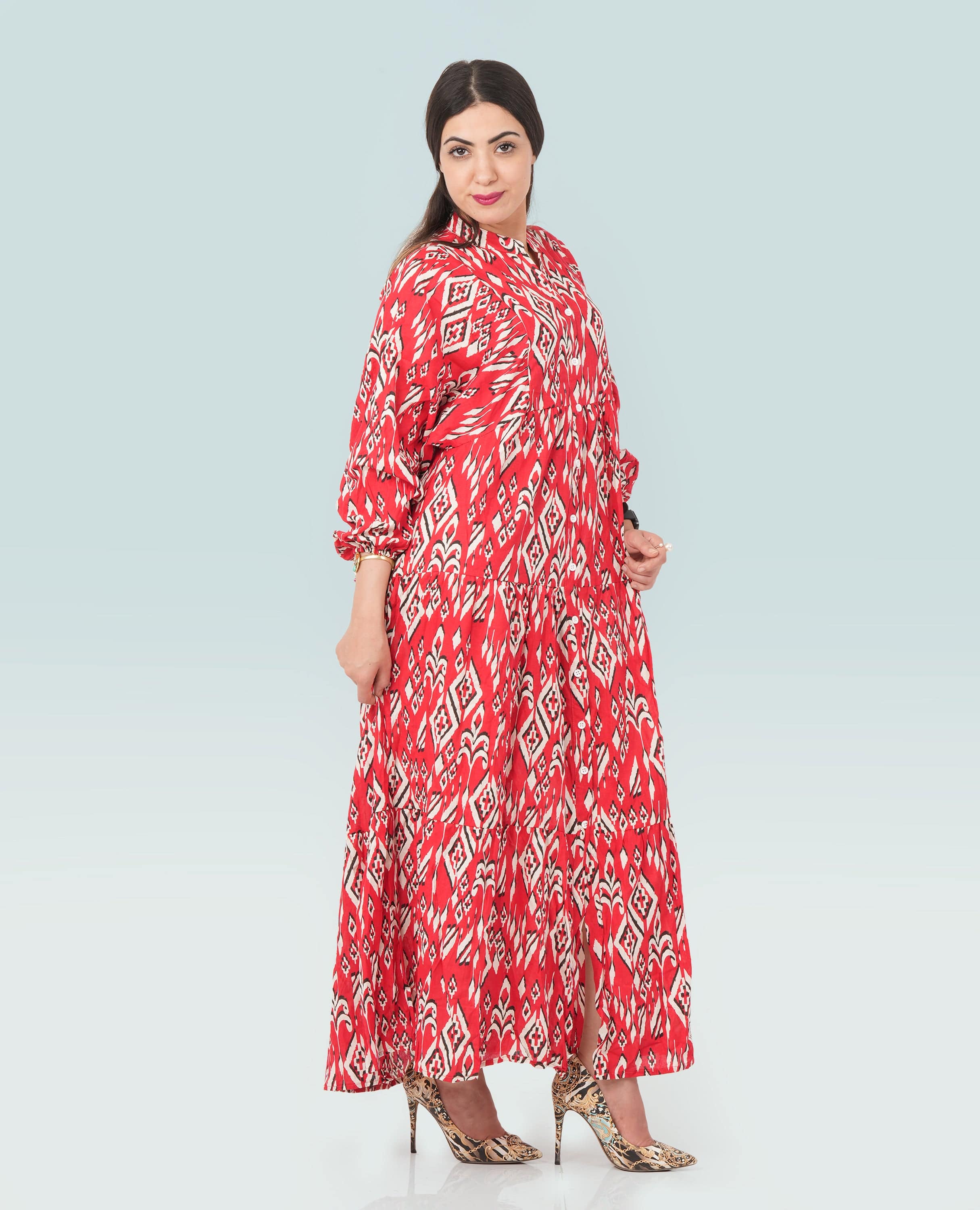 Women Ikat print Cotton long Dress - Finelook - FineLook