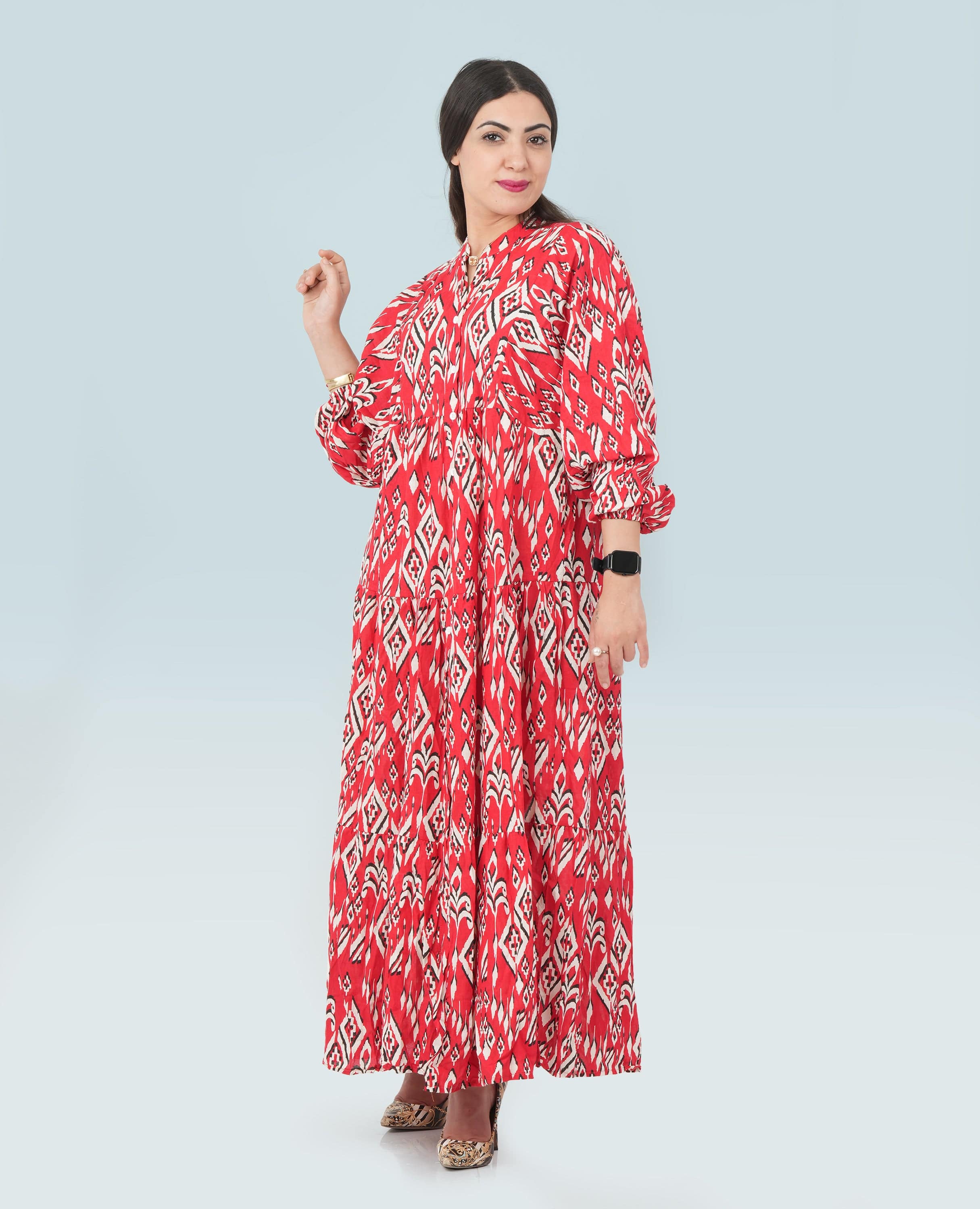 Women Ikat print Cotton long Dress - Finelook - FineLook