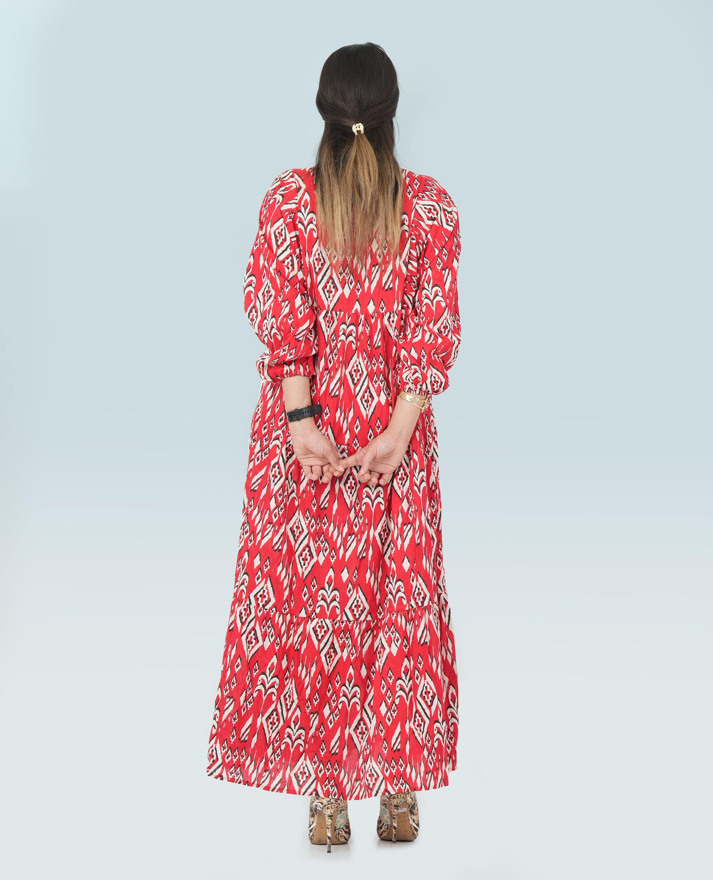 Women Ikat print Cotton long Dress - Finelook - FineLook