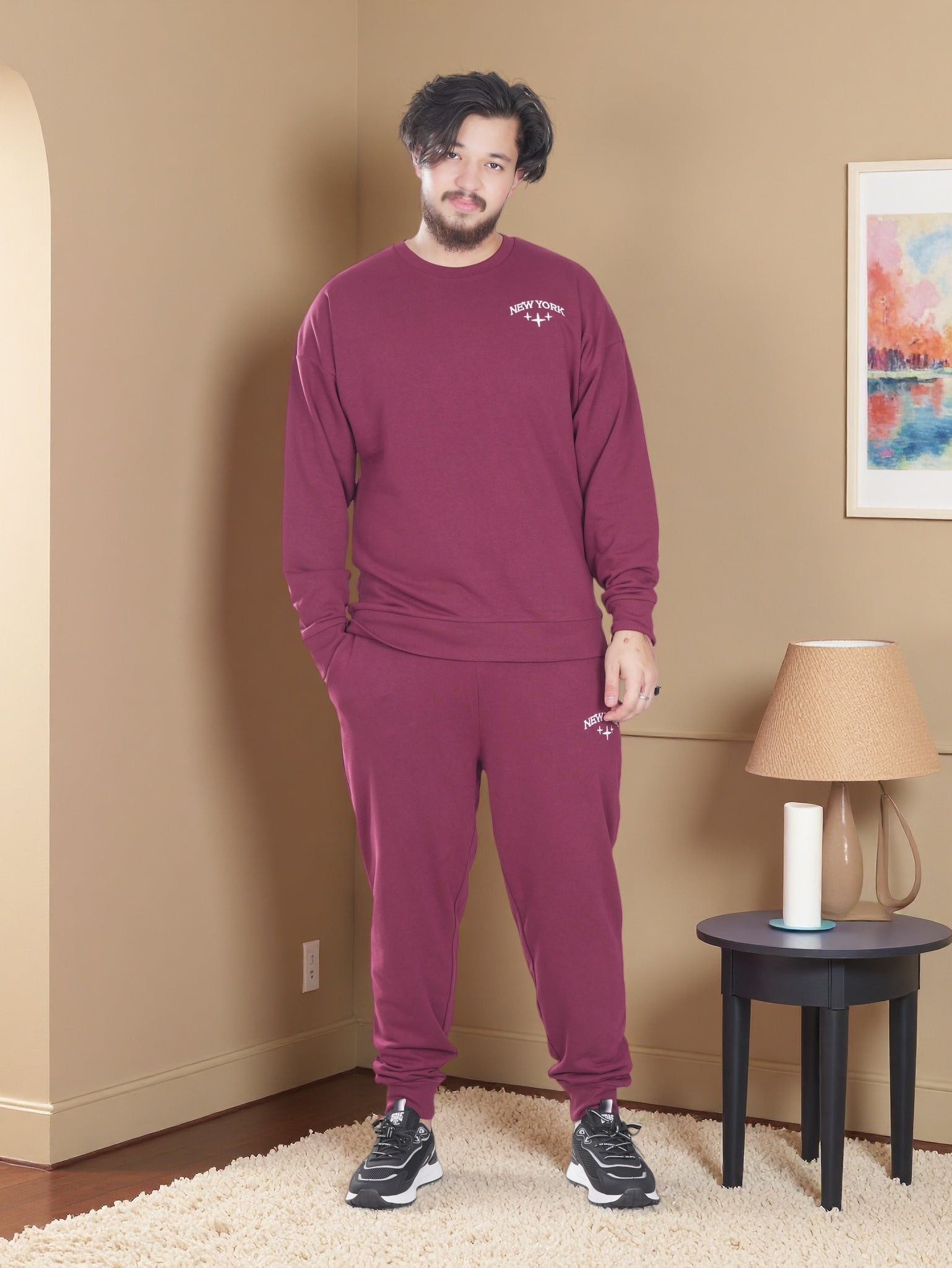 Men’s New York Printed Fleece Tracksuit – Winter Sweatshirt & Joggers