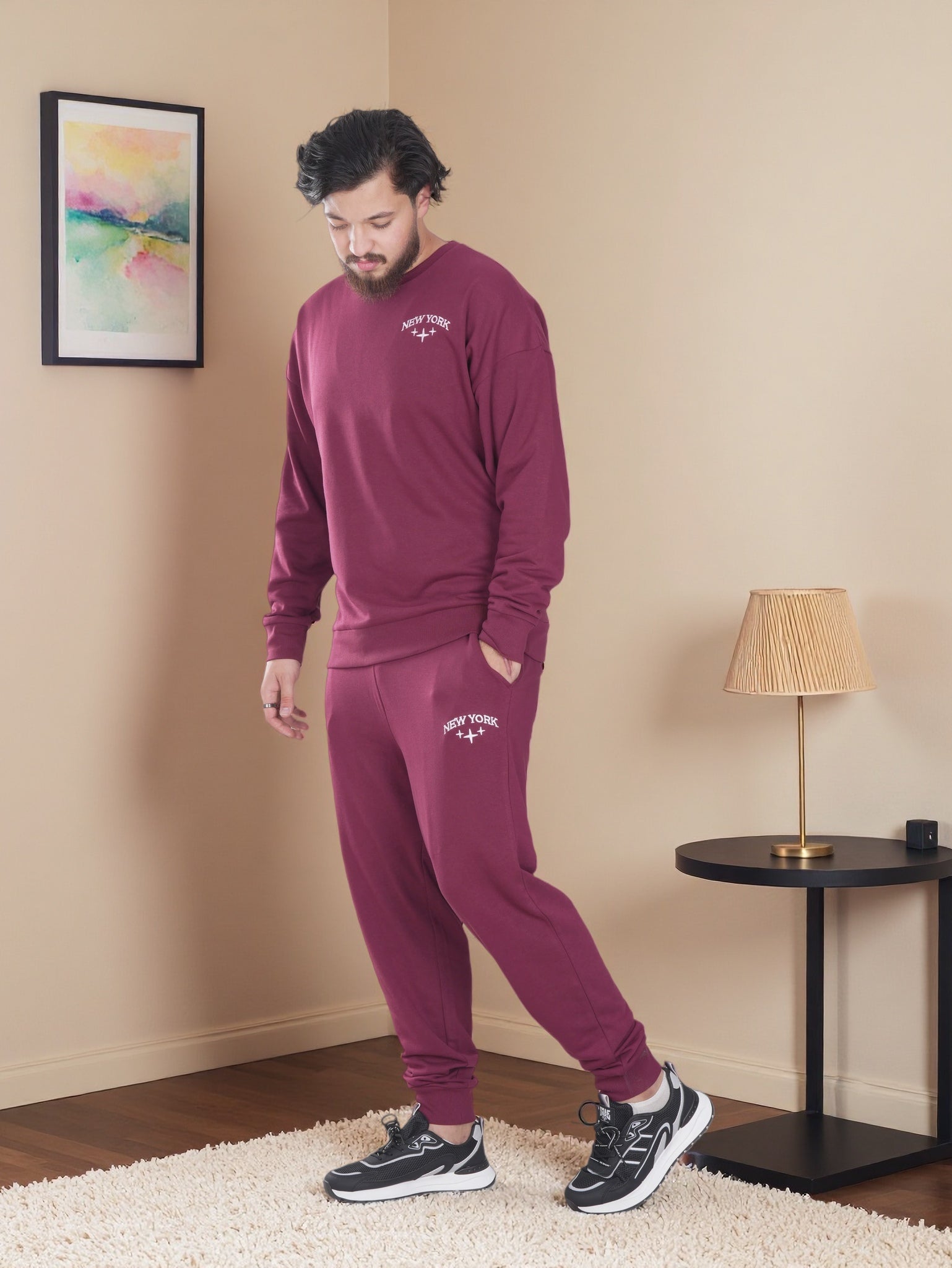 Men’s New York Printed Fleece Tracksuit – Winter Sweatshirt & Joggers