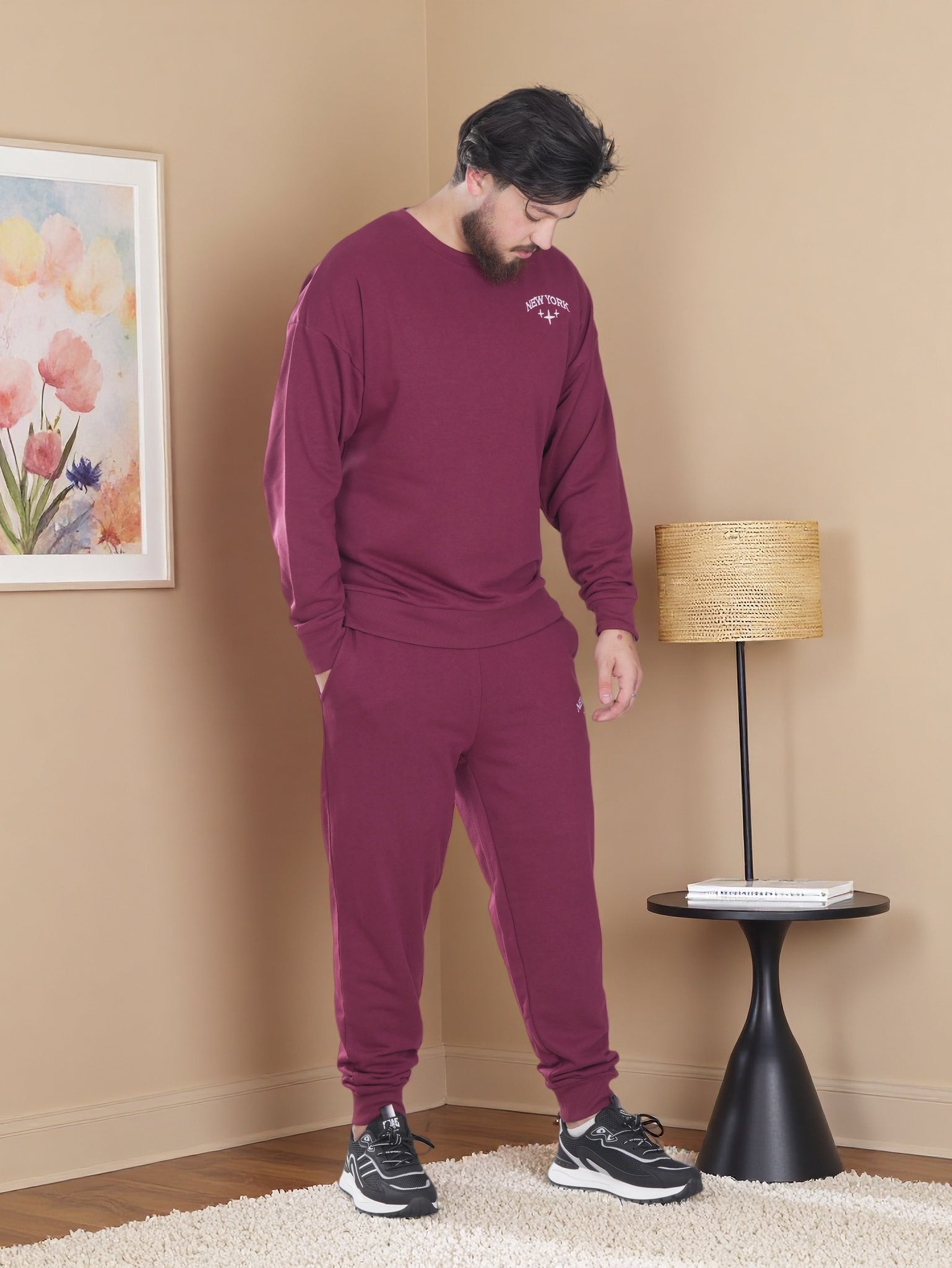 Men’s New York Printed Fleece Tracksuit – Winter Sweatshirt & Joggers
