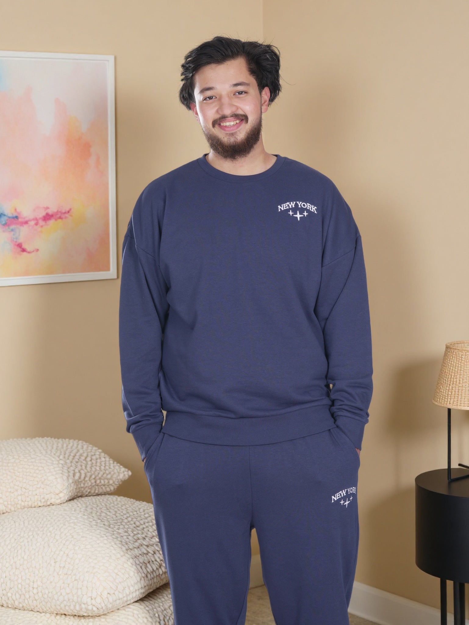 Men’s New York Printed Fleece Tracksuit – Winter Sweatshirt & Joggers