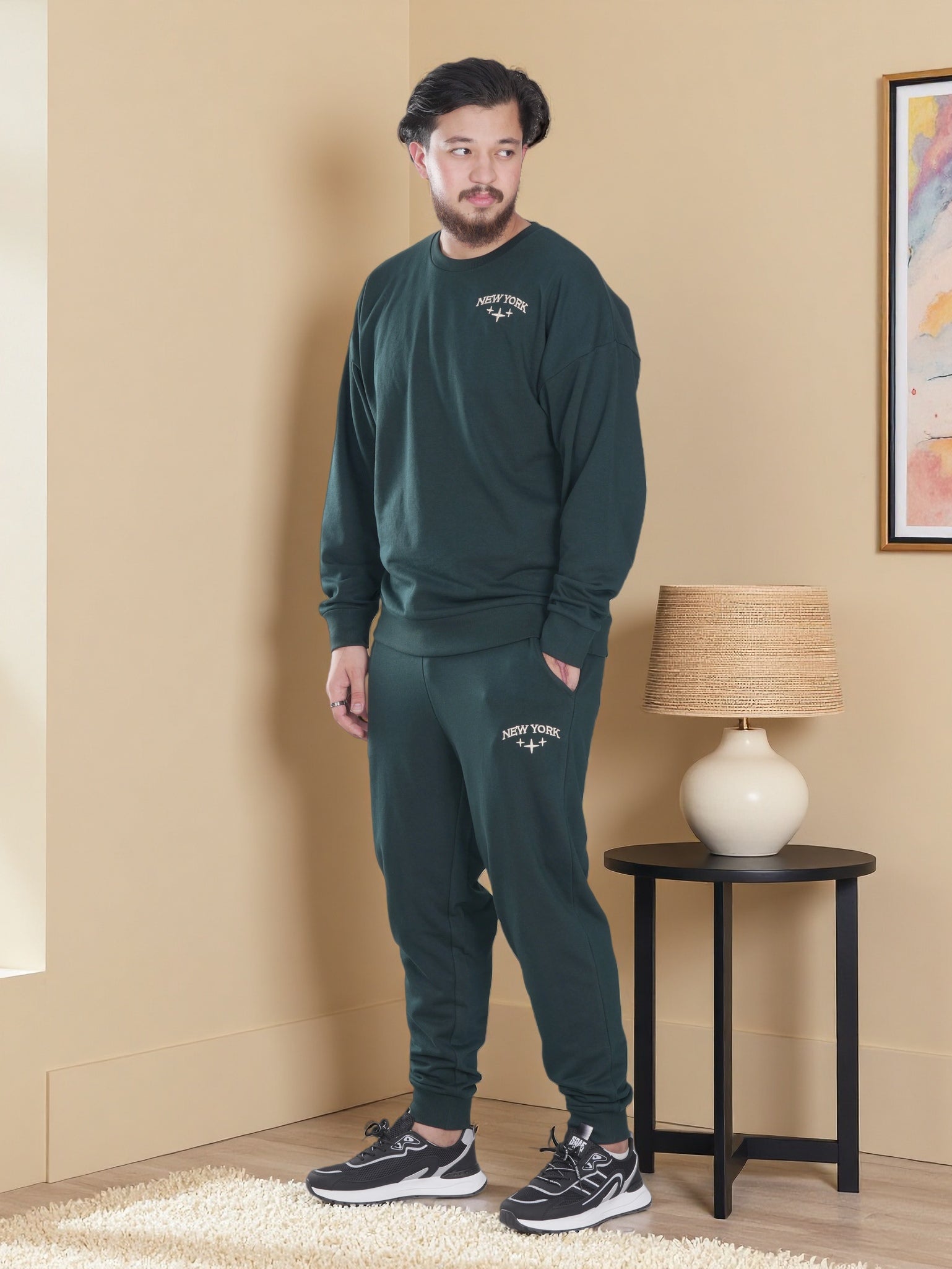 Men’s New York Printed Fleece Tracksuit – Winter Sweatshirt & Joggers