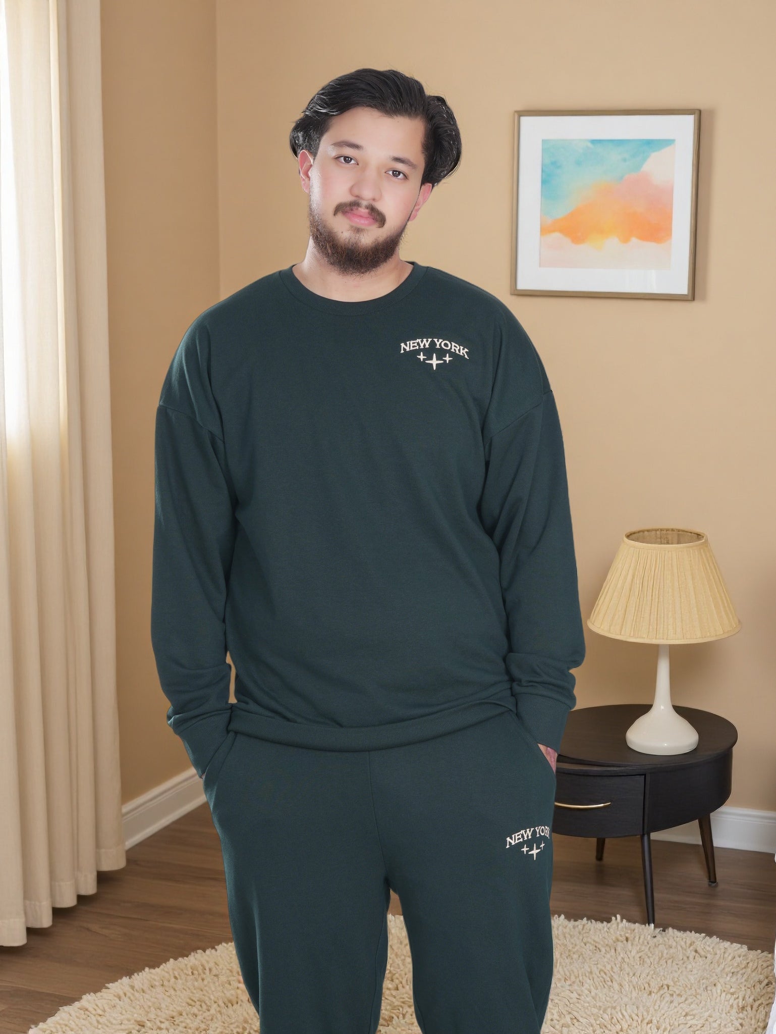 Men’s New York Printed Fleece Tracksuit – Winter Sweatshirt & Joggers