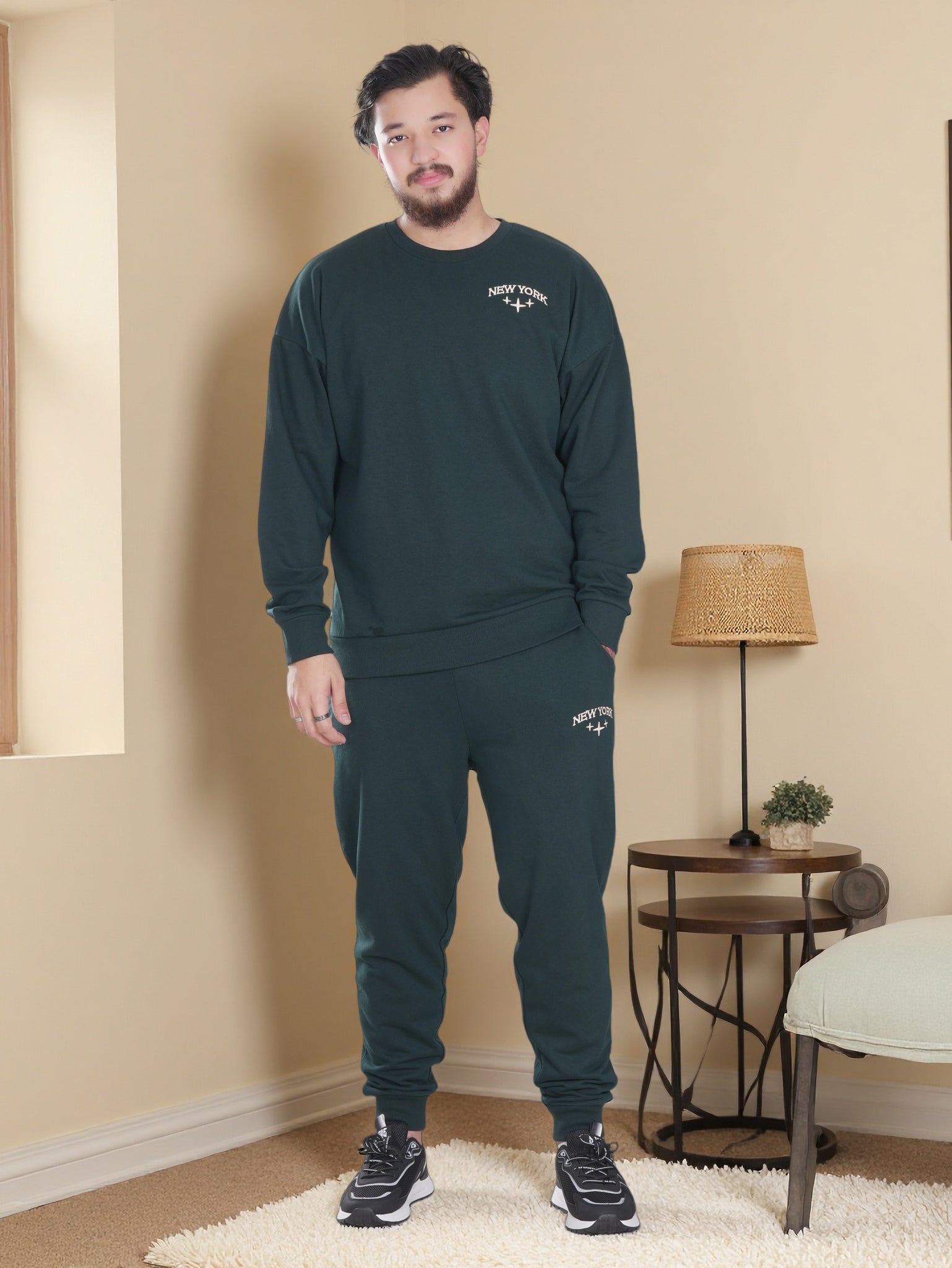 Men’s New York Printed Fleece Tracksuit – Winter Sweatshirt & Joggers