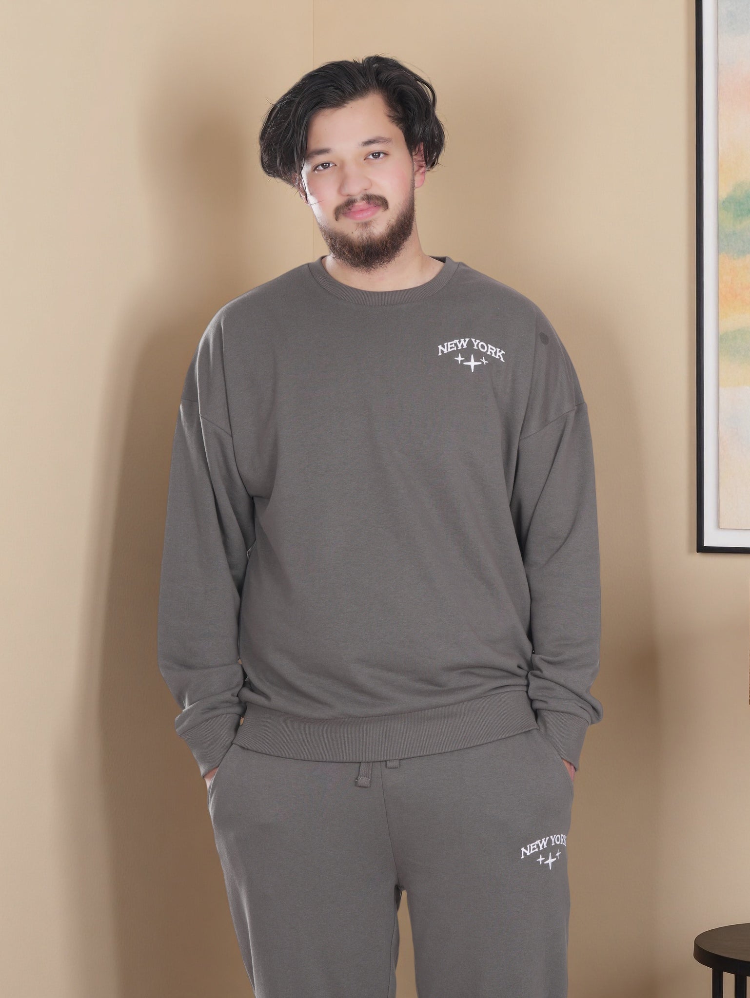 Men’s New York Printed Fleece Tracksuit – Winter Sweatshirt & Joggers