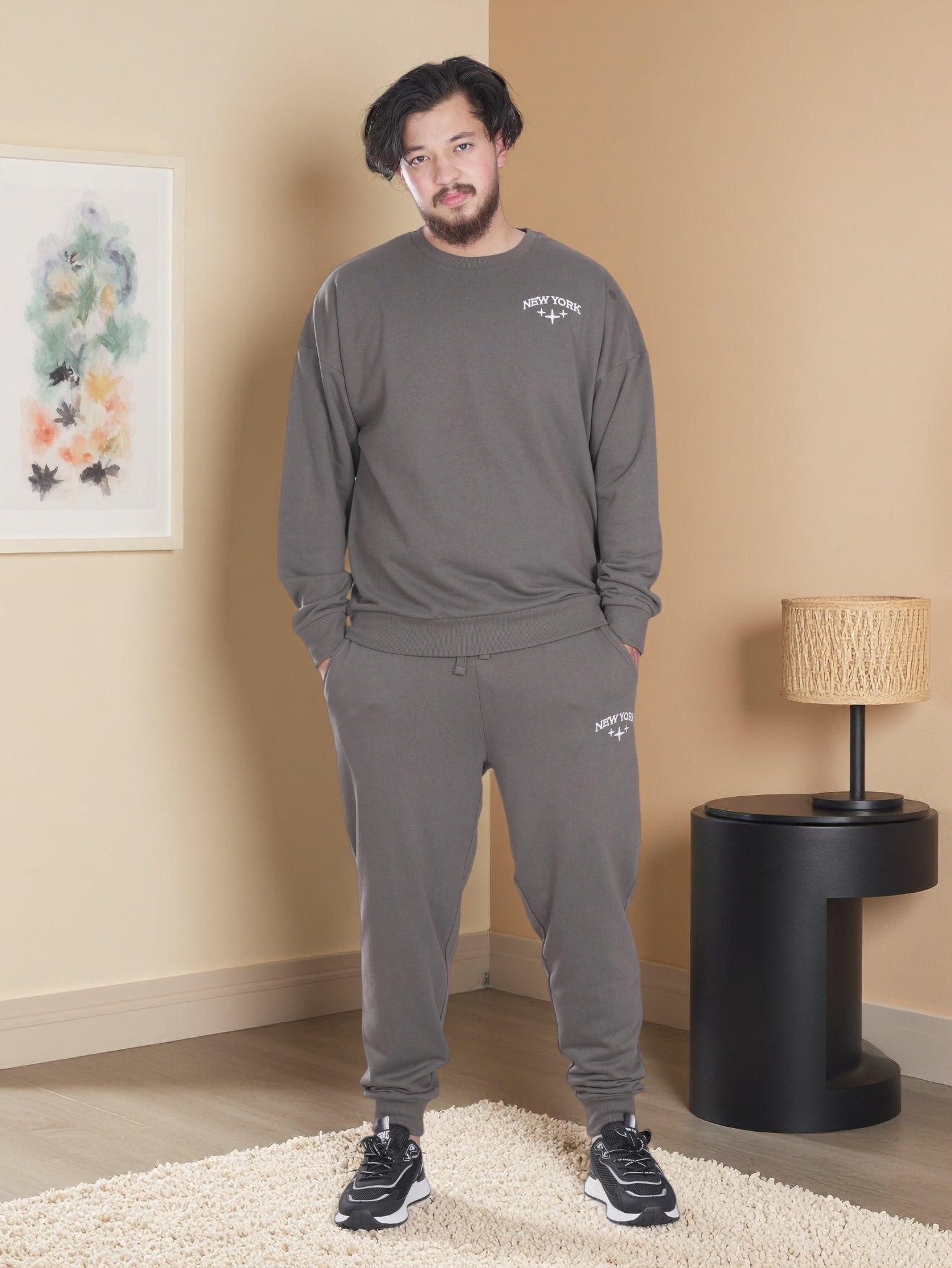 Men’s New York Printed Fleece Tracksuit – Winter Sweatshirt & Joggers