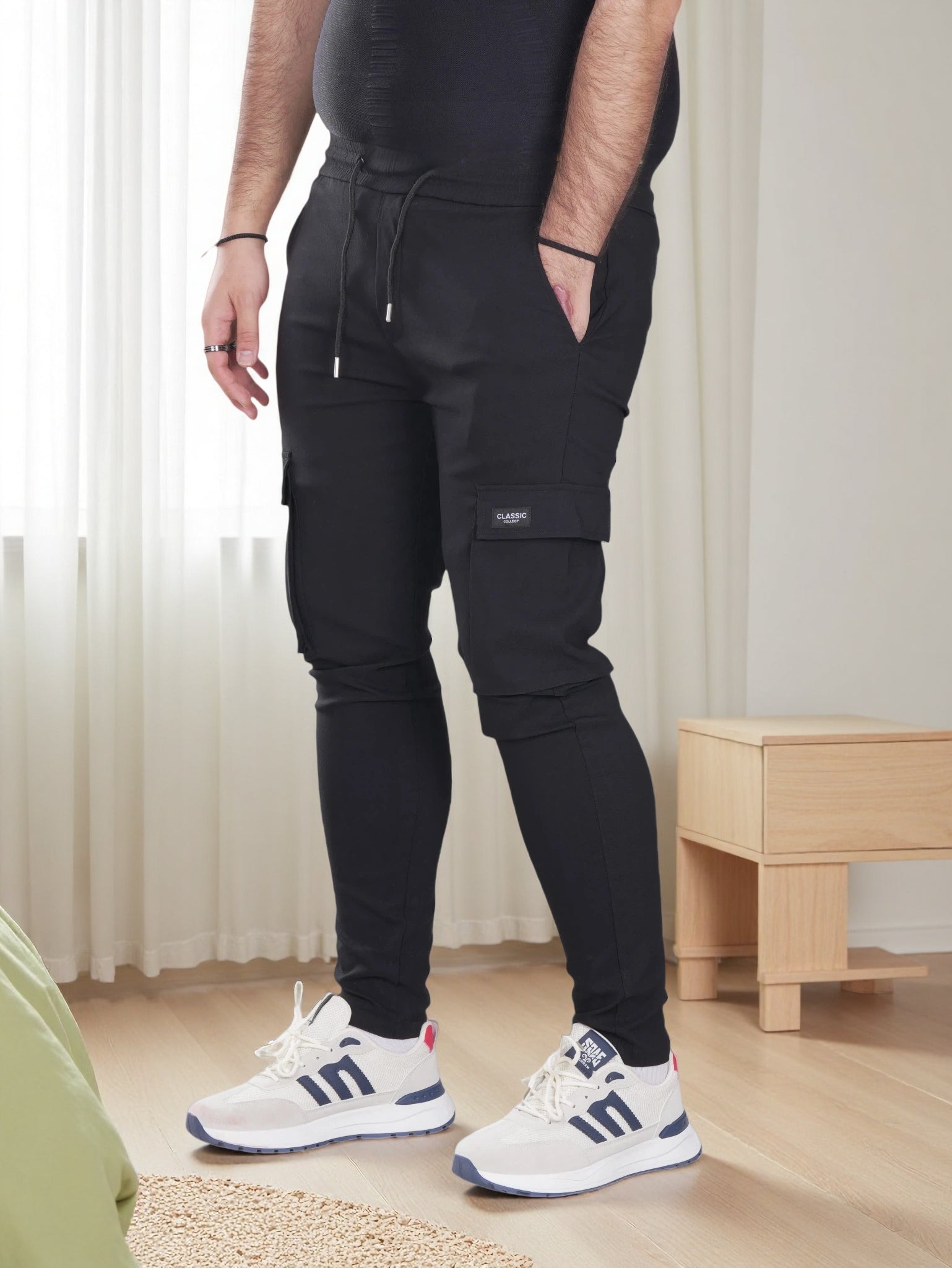 بنطلون كارجو رجالي بقصّة Slim Fit ومطاط متعدد الاستخدامات