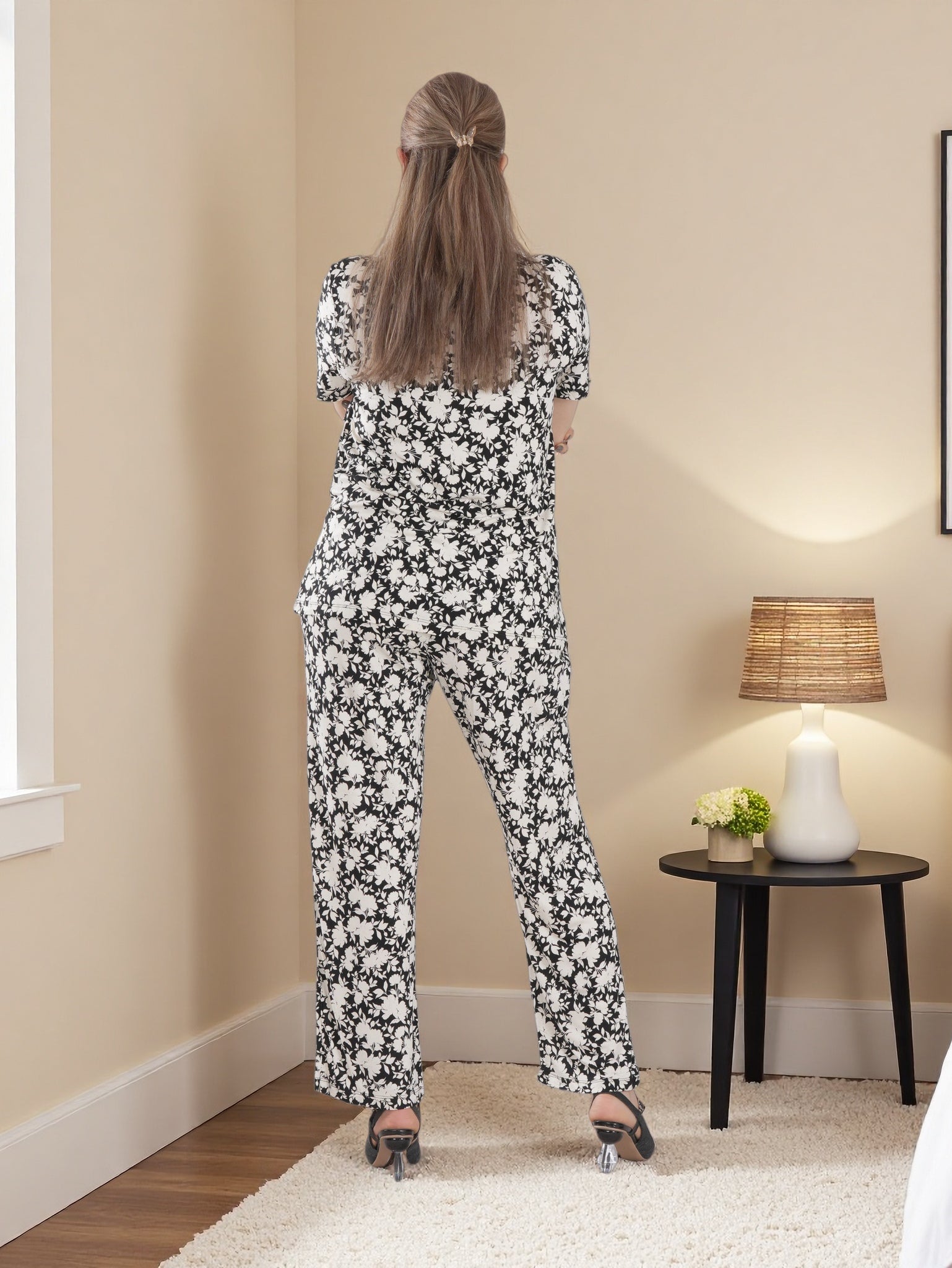 Women’s Floral Printed 2-Piece Set – Short Sleeve Top & Straight-Leg Pants | Soft & Comfortable Daily Wear