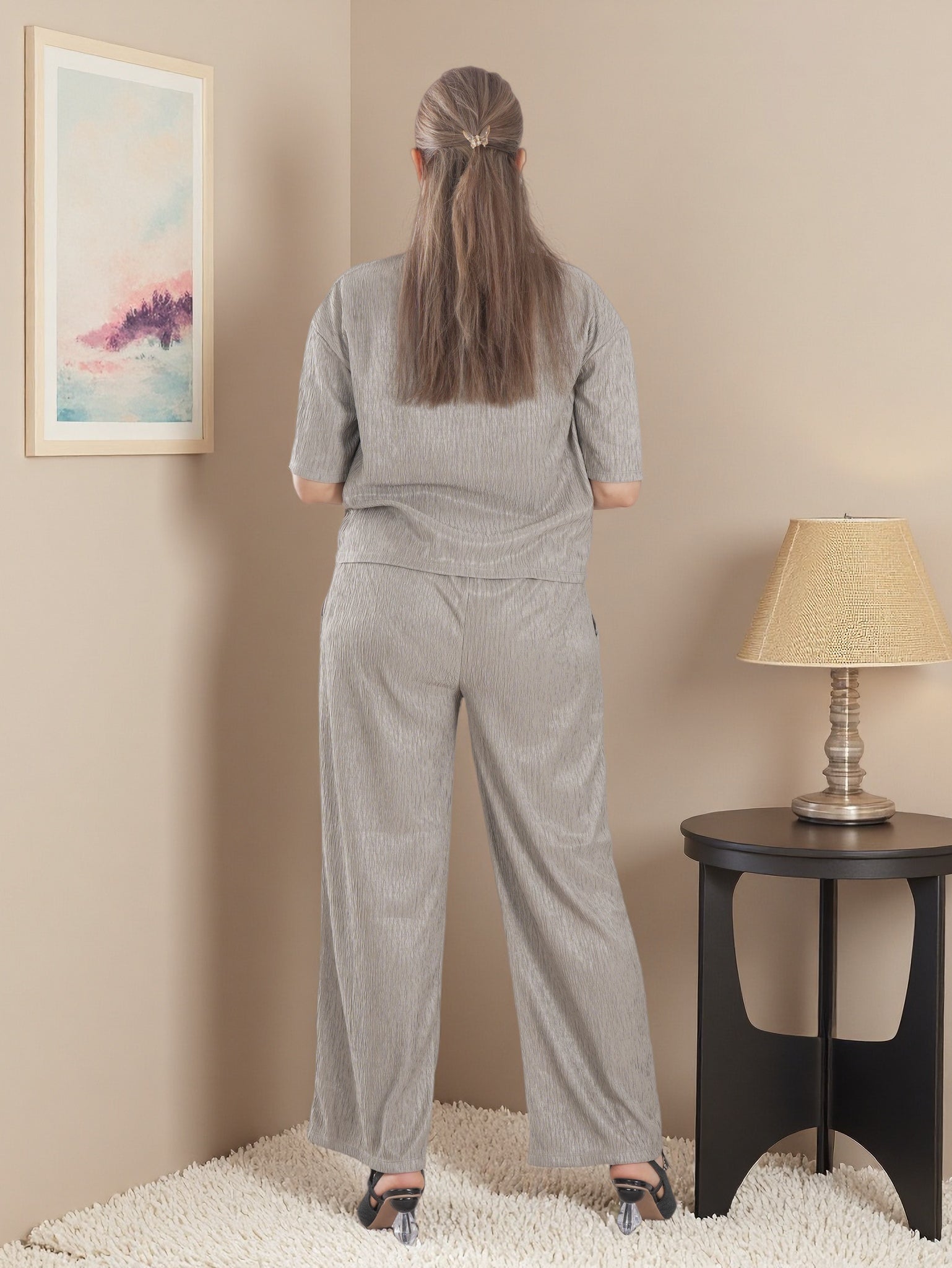 Women’s Cozy Fleece 2-Piece Loungewear Set – Long Sleeve Top & Wide-Leg Pants | Soft Winter Home Wear