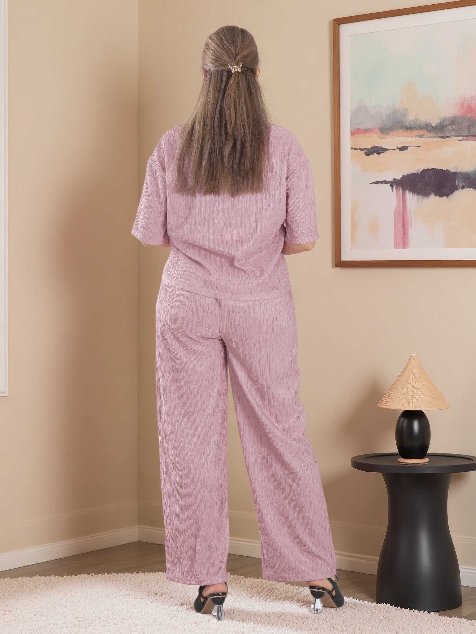 Women’s Cozy Fleece 2-Piece Loungewear Set – Long Sleeve Top & Wide-Leg Pants | Soft Winter Home Wear