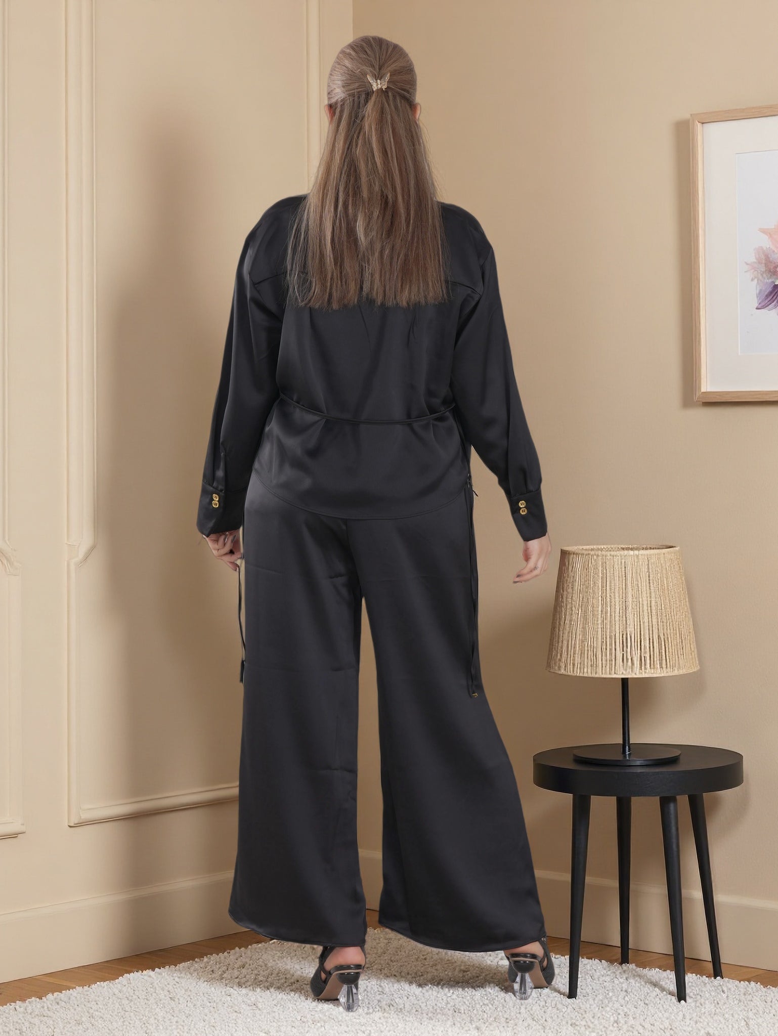 Women’s Premium Two-Piece Lounge Set | Long Sleeve Button Shirt & Wide-Leg Pants
