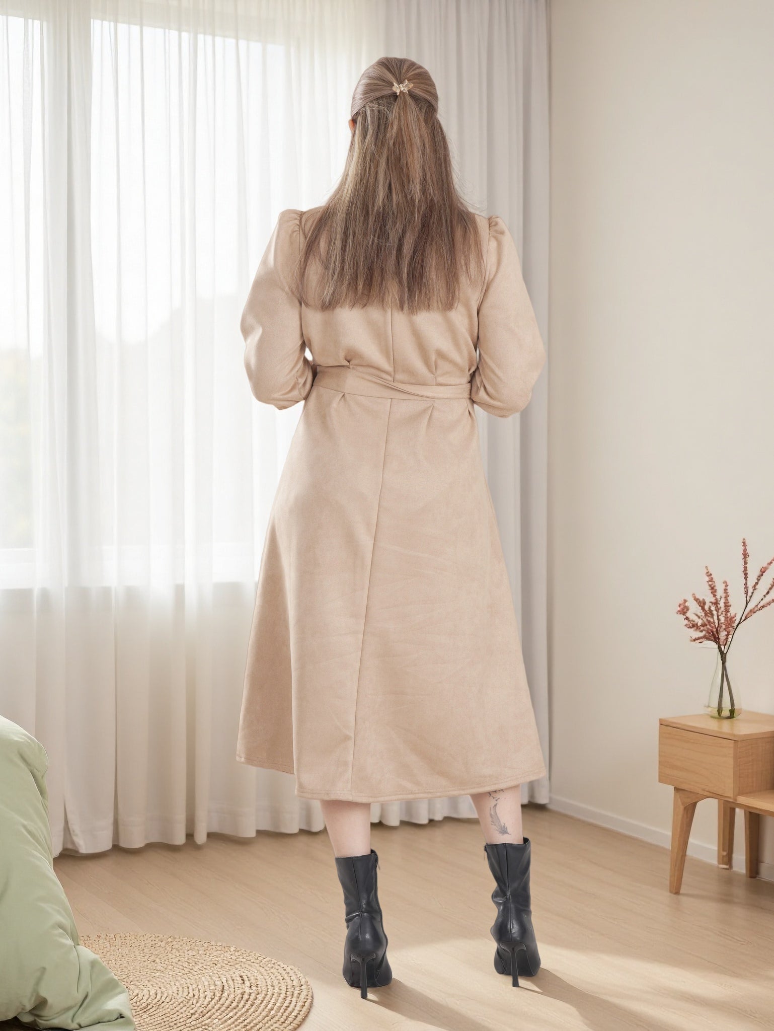 Women’s Warm Midi Dress with Waist Tie