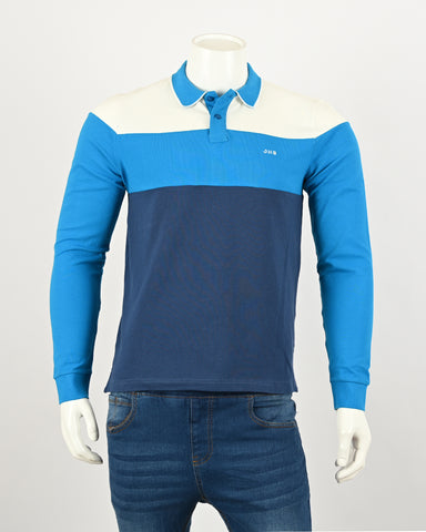 Men's Colorblock Long Sleeve Polo T-Shirt