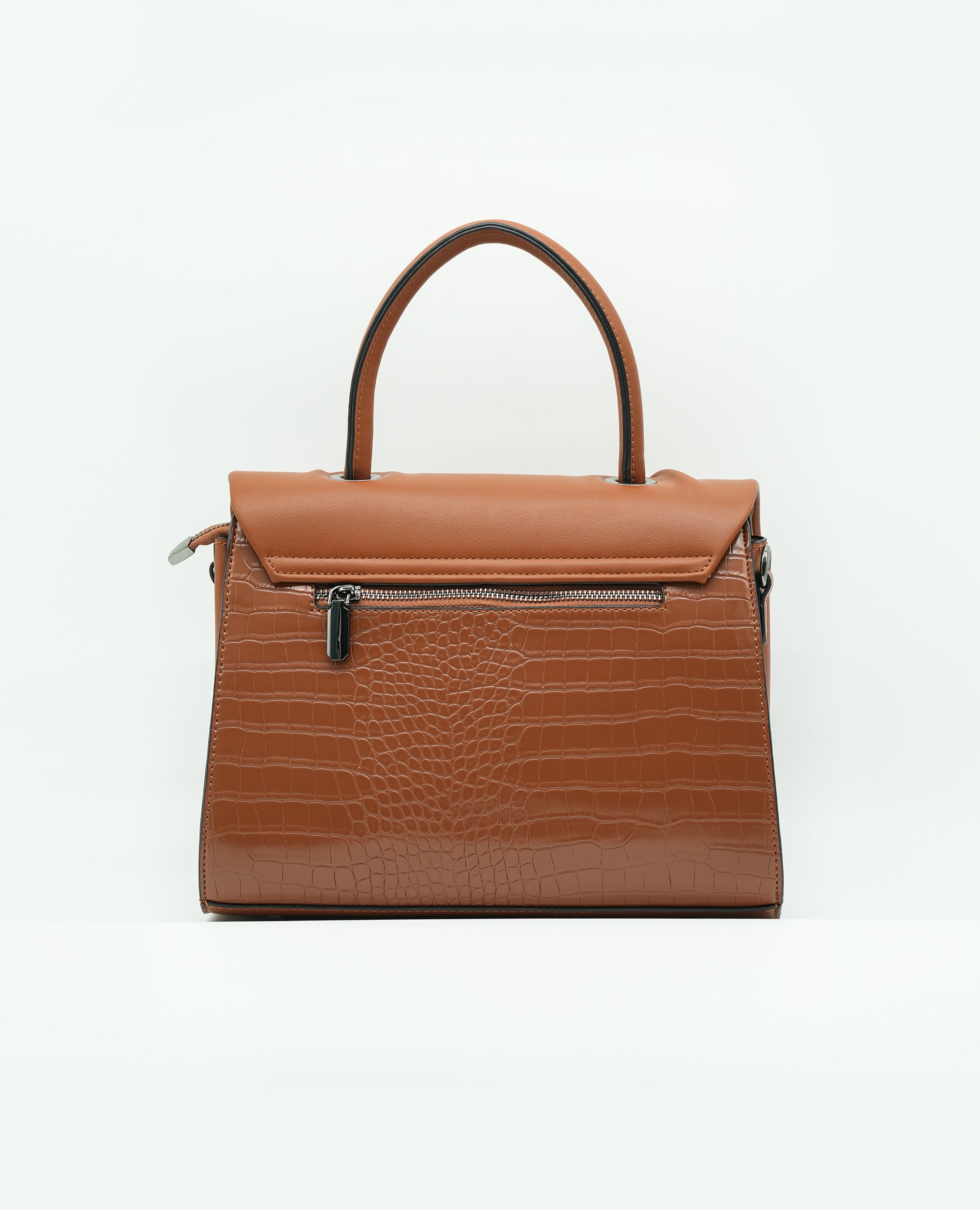 Elegant Croc-Embossed Leather Handbag with Soft Pleated Flap & Turn-Lock Closure