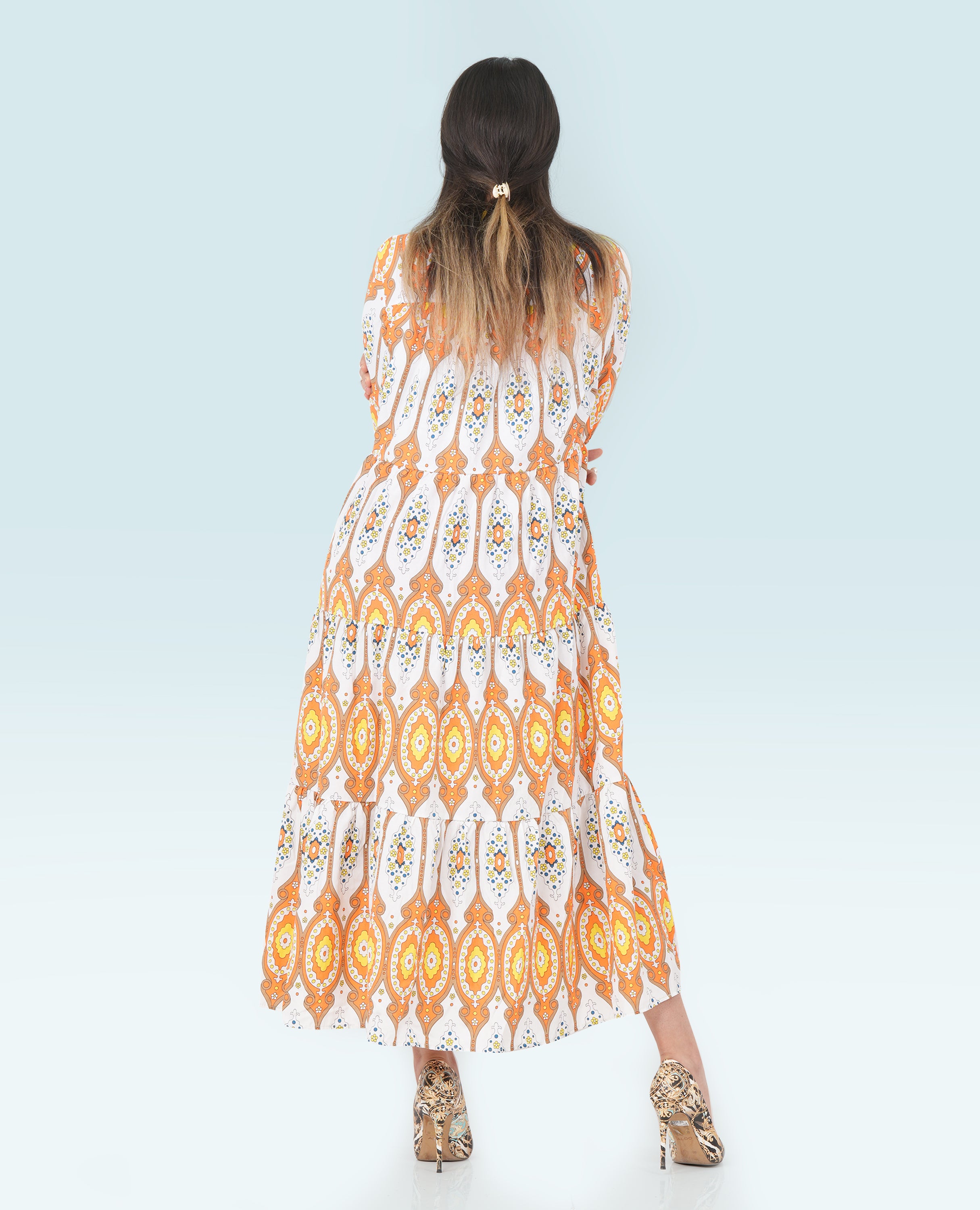 Women Printed Long Dress Mid sleeves- Finelook