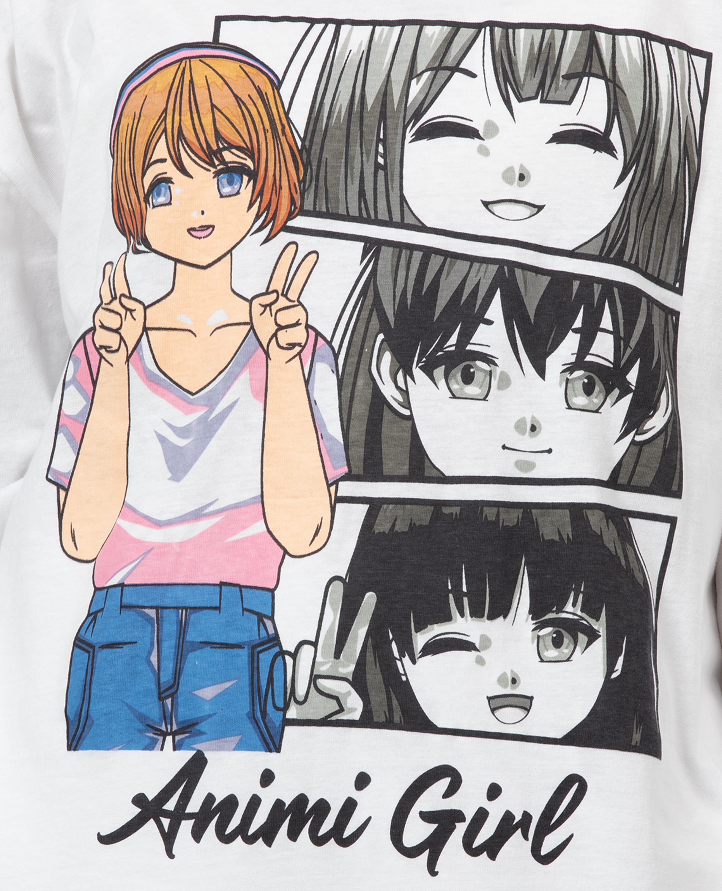 Girl's Anime Print Long Sleeve T-shirt & Bottom Set