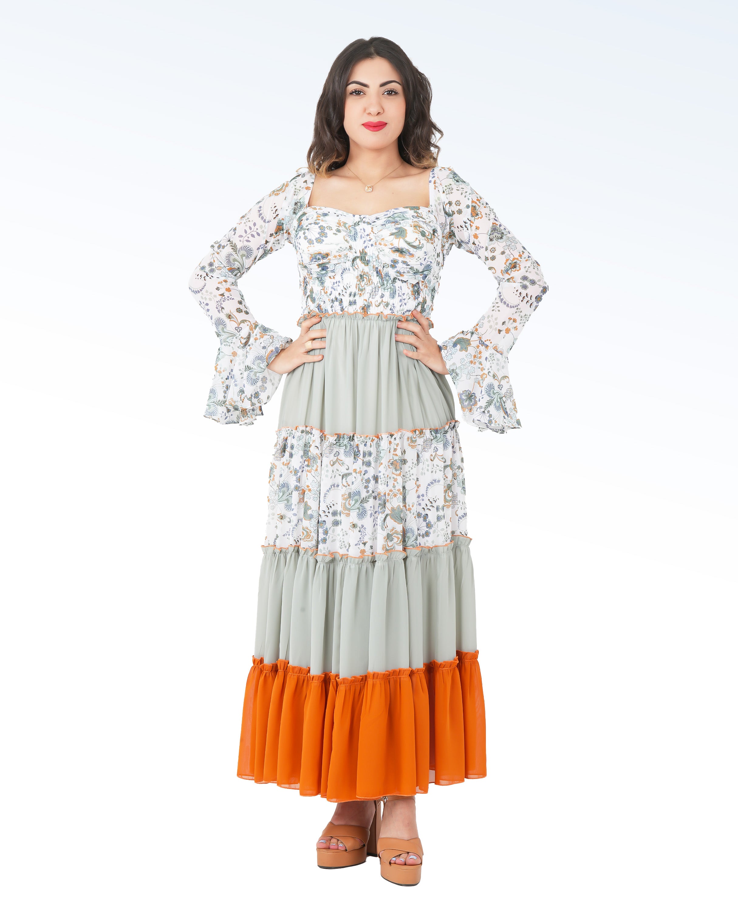 Boho Chic Tiered Maxi Dress – Floral & Colorblock - FineLook