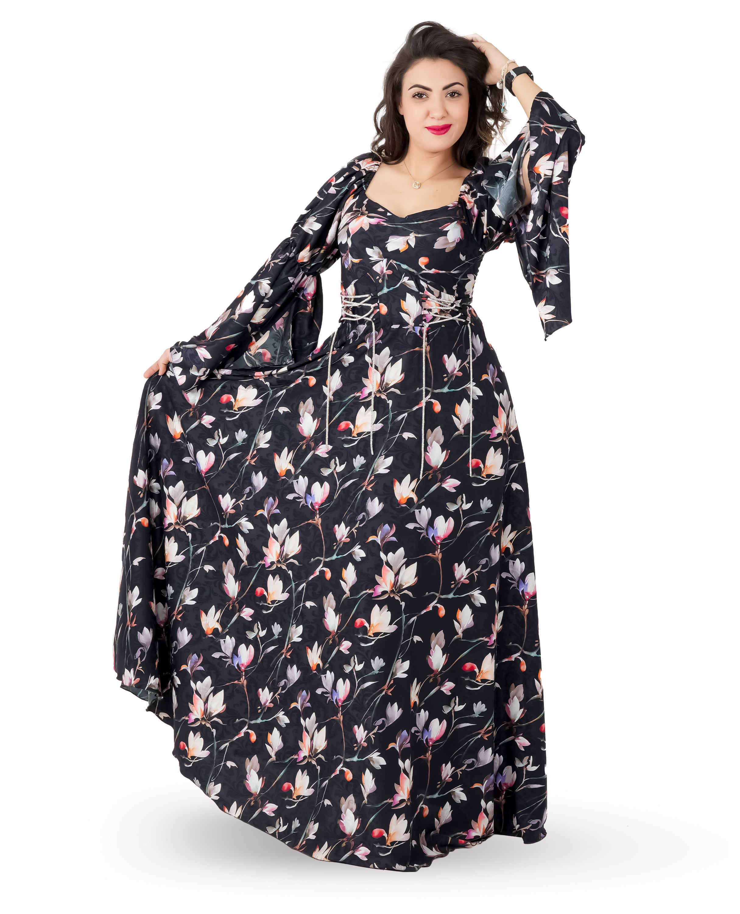 Midnight Bloom Flowy Maxi Dress – Black Floral Elegance