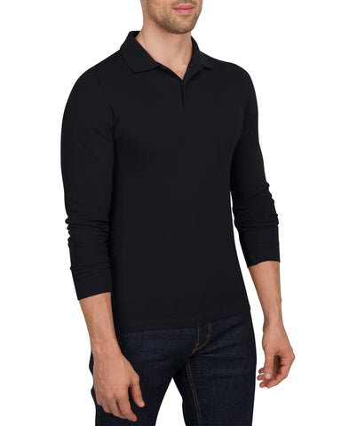 Men's Solid Long Sleeve Polo T-Shirt