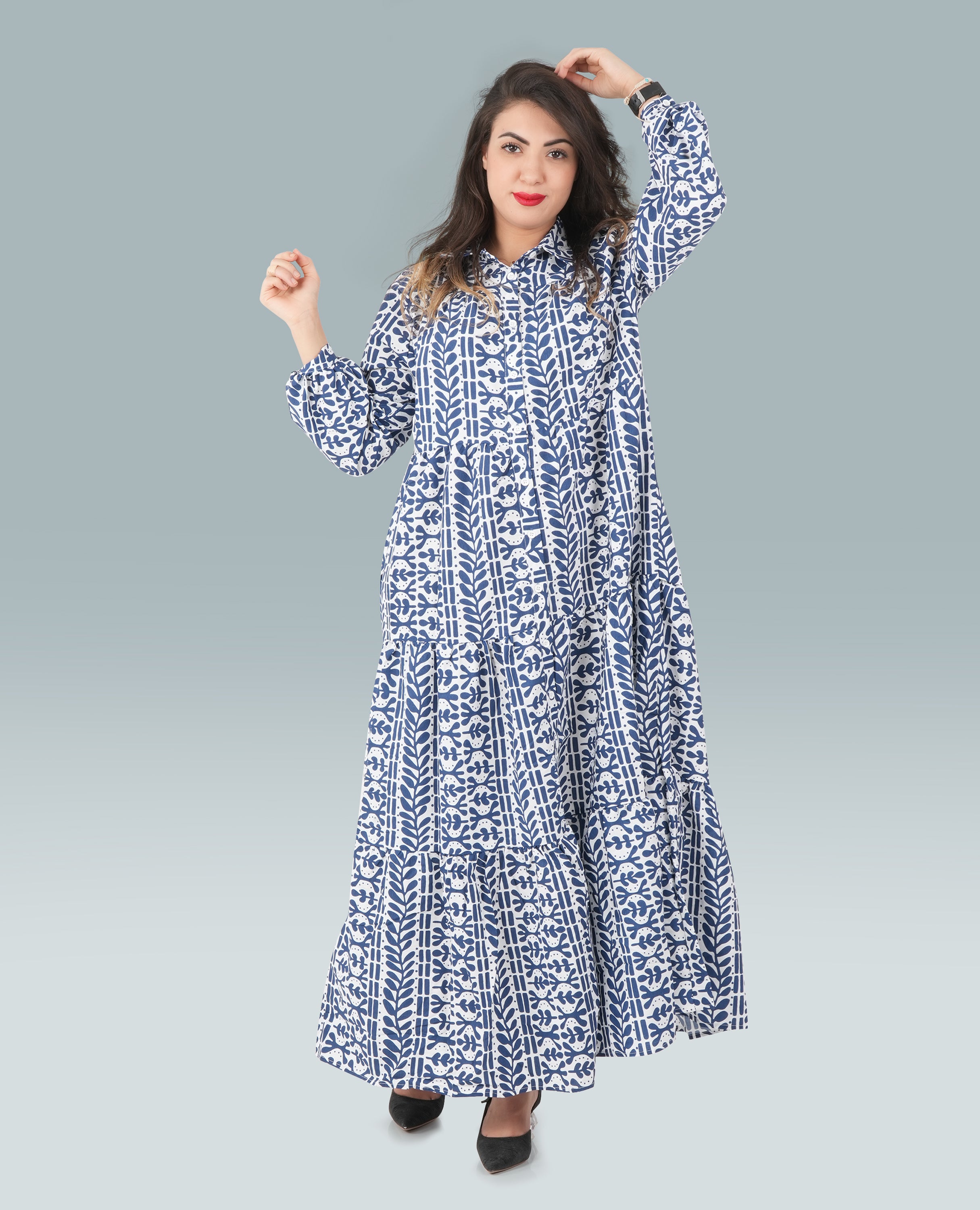 Printed Collar Dress For Women - Finelook