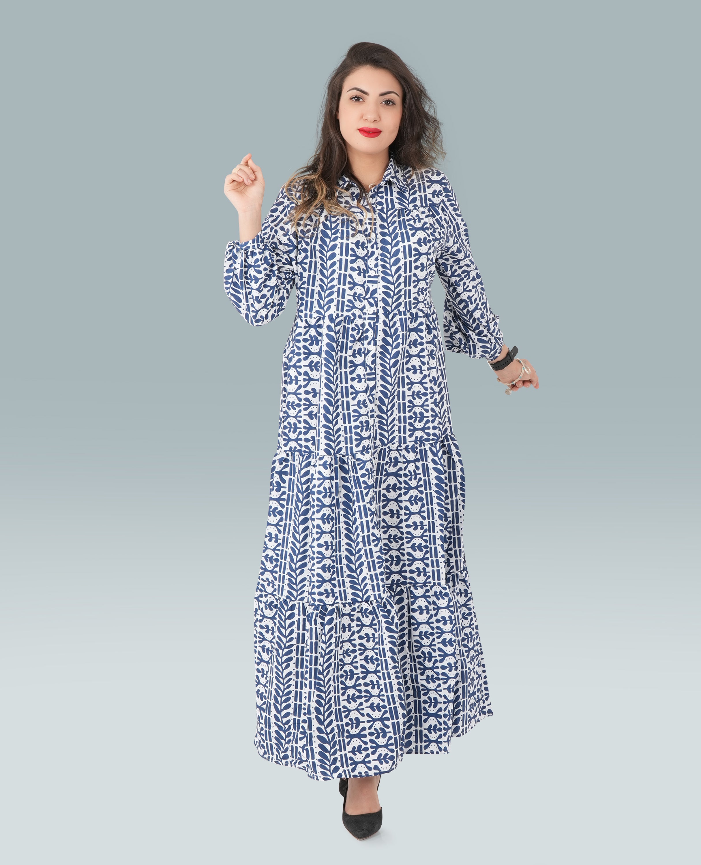 Printed Collar Dress For Women - Finelook