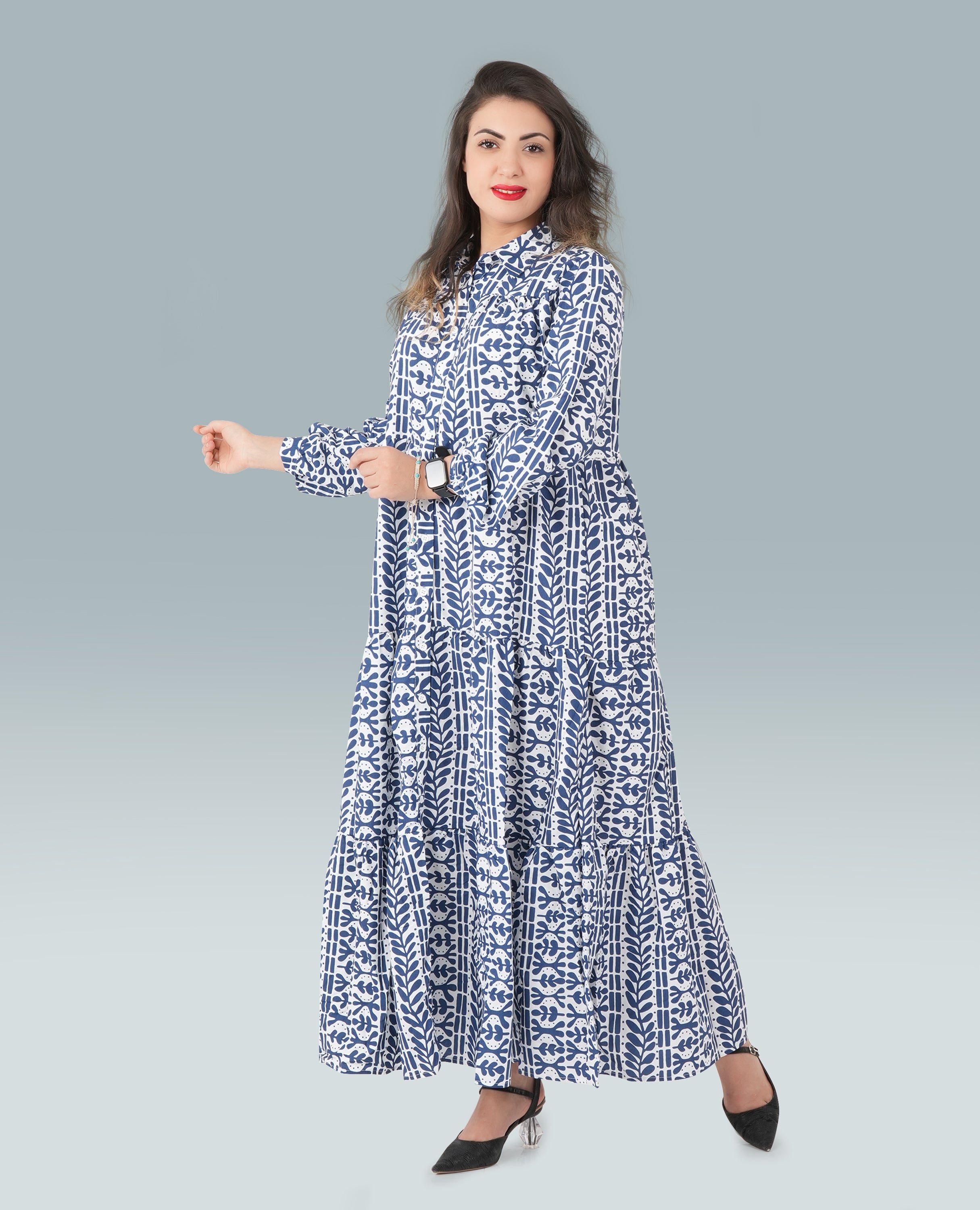 Printed Collar Dress For Women - Finelook