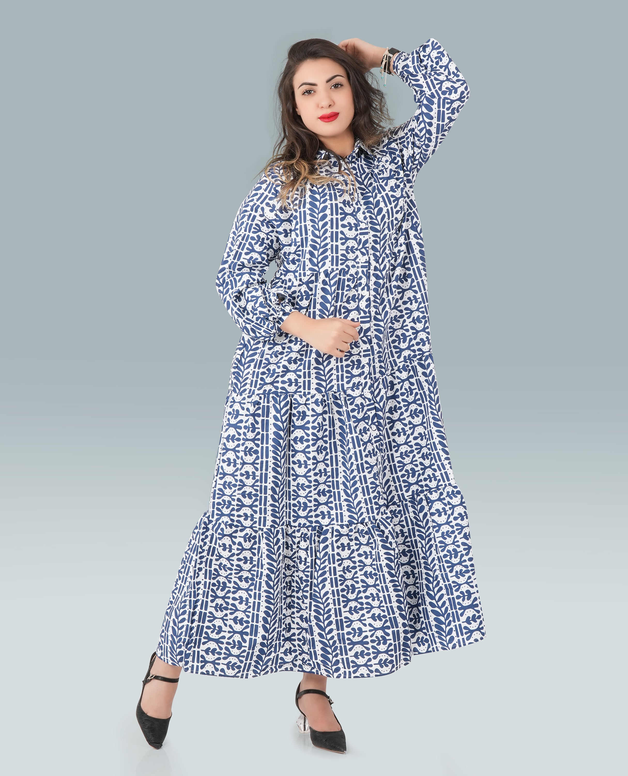 Printed Collar Dress For Women - Finelook