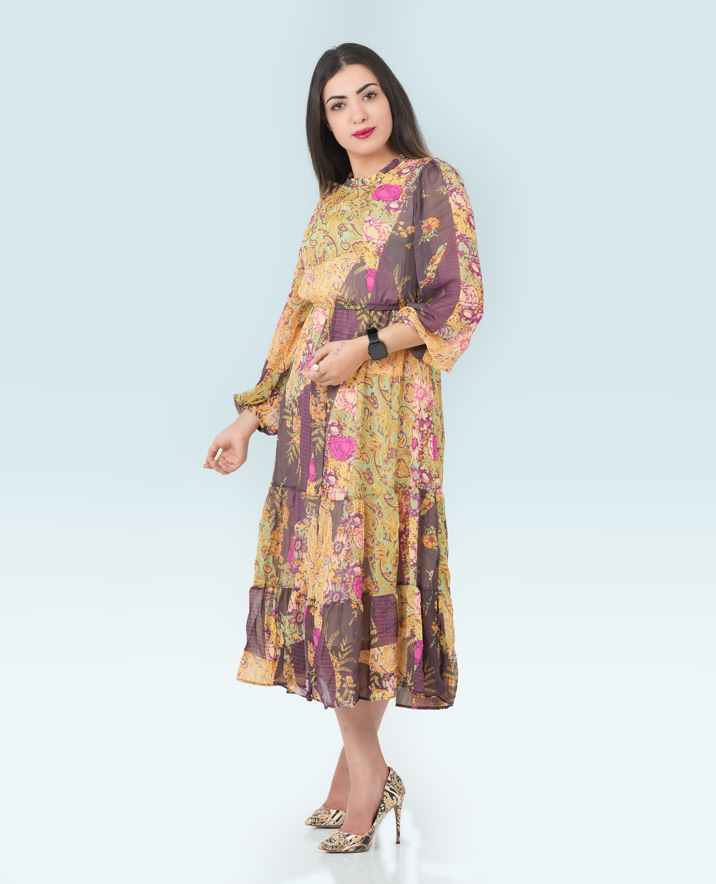 Floral Printed Long Dress for Women - Finelook