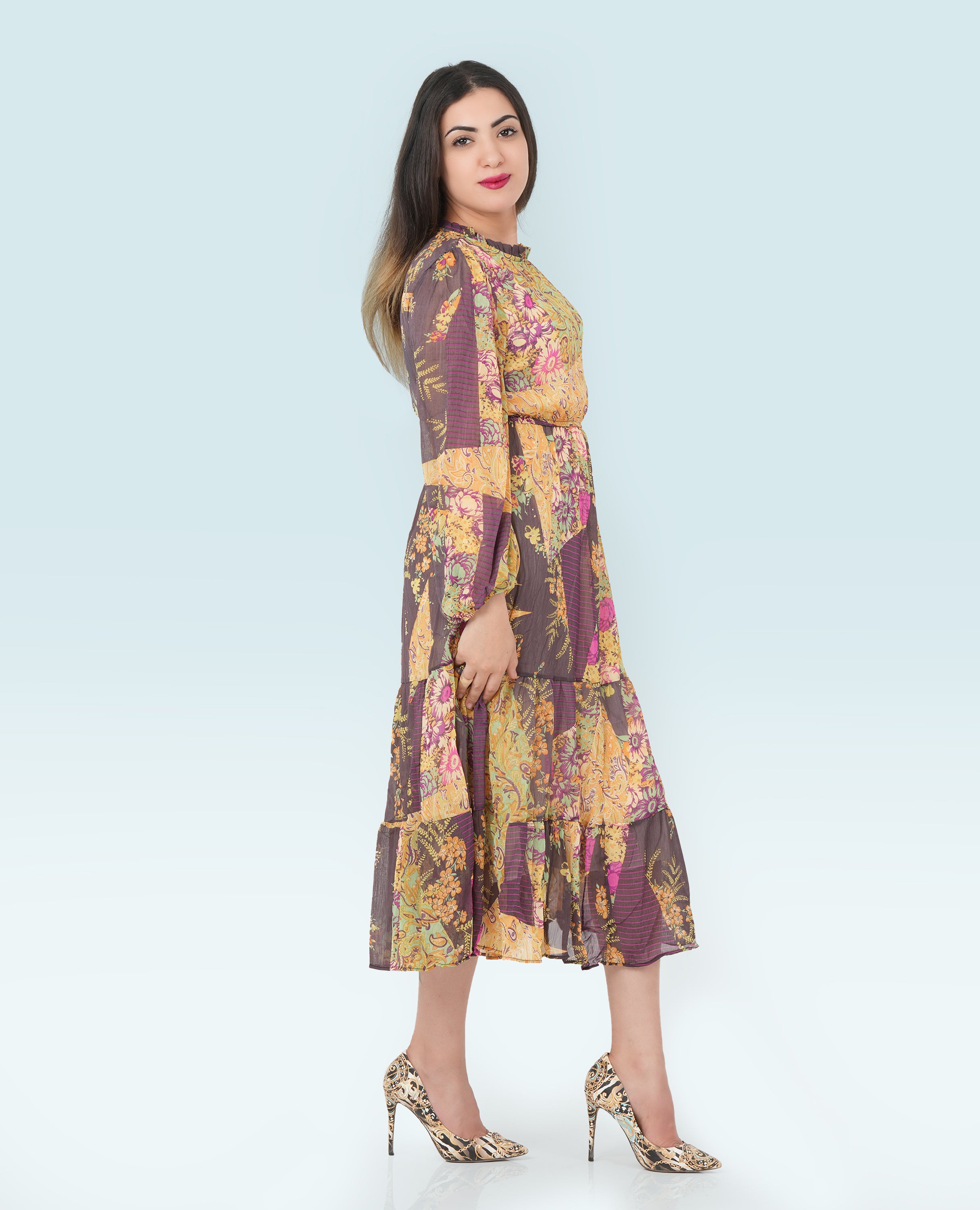 Floral Printed Long Dress for Women - Finelook