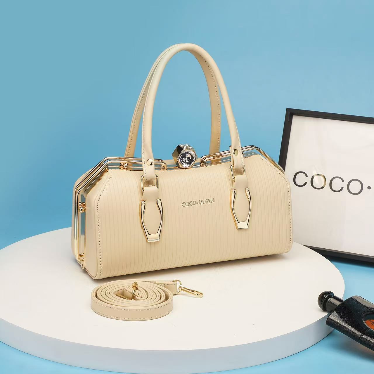Luxury Women's Sling Bag & Clutch with Crystal Lock – Elegant & Stylish